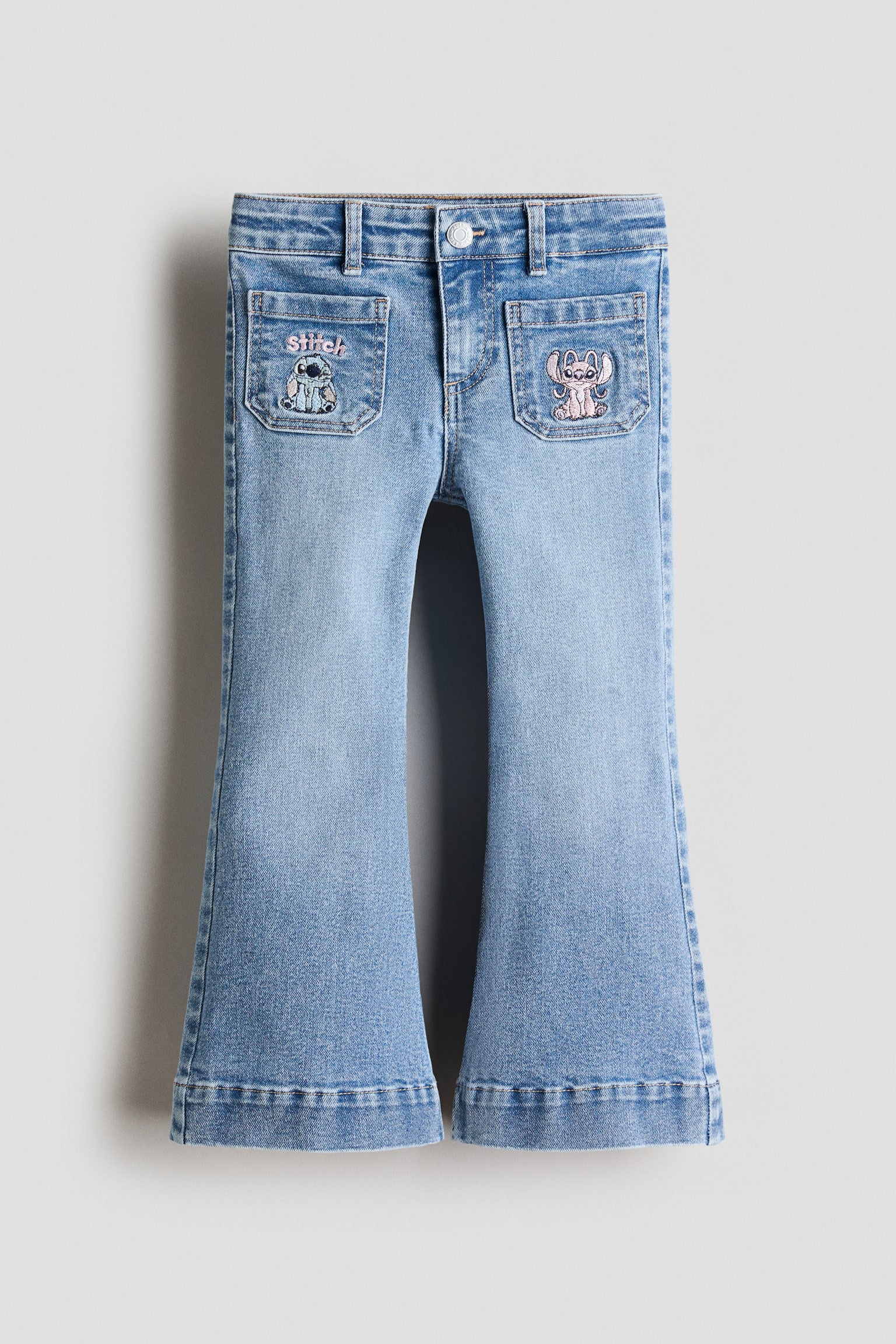 Jeans med svaj og broderier - Denimblå/Lilo & Stitch