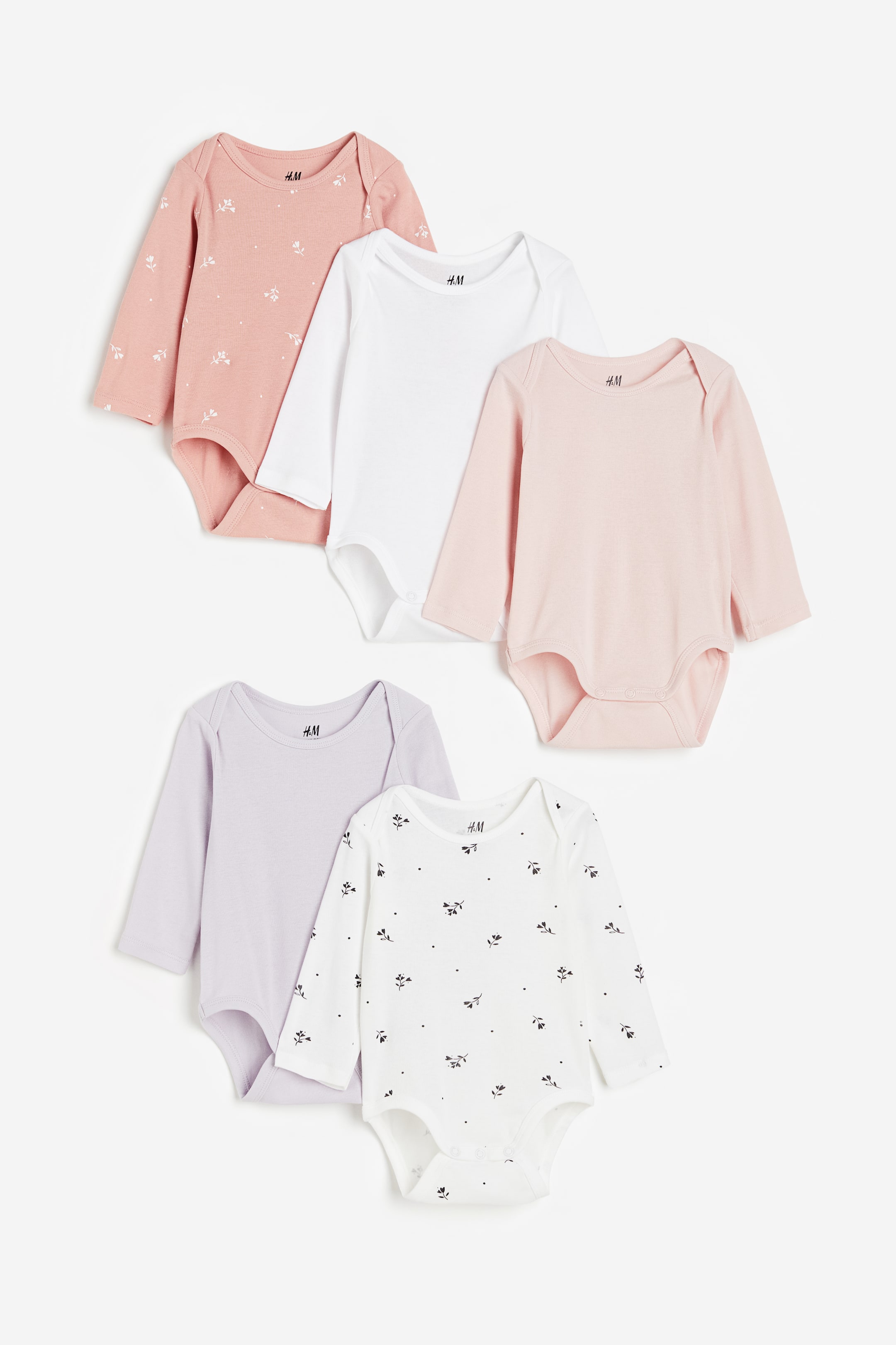 View larger image: 5-pack long-sleeved bodysuits - Light purple/Light pink - Kids | H&M HK 1
