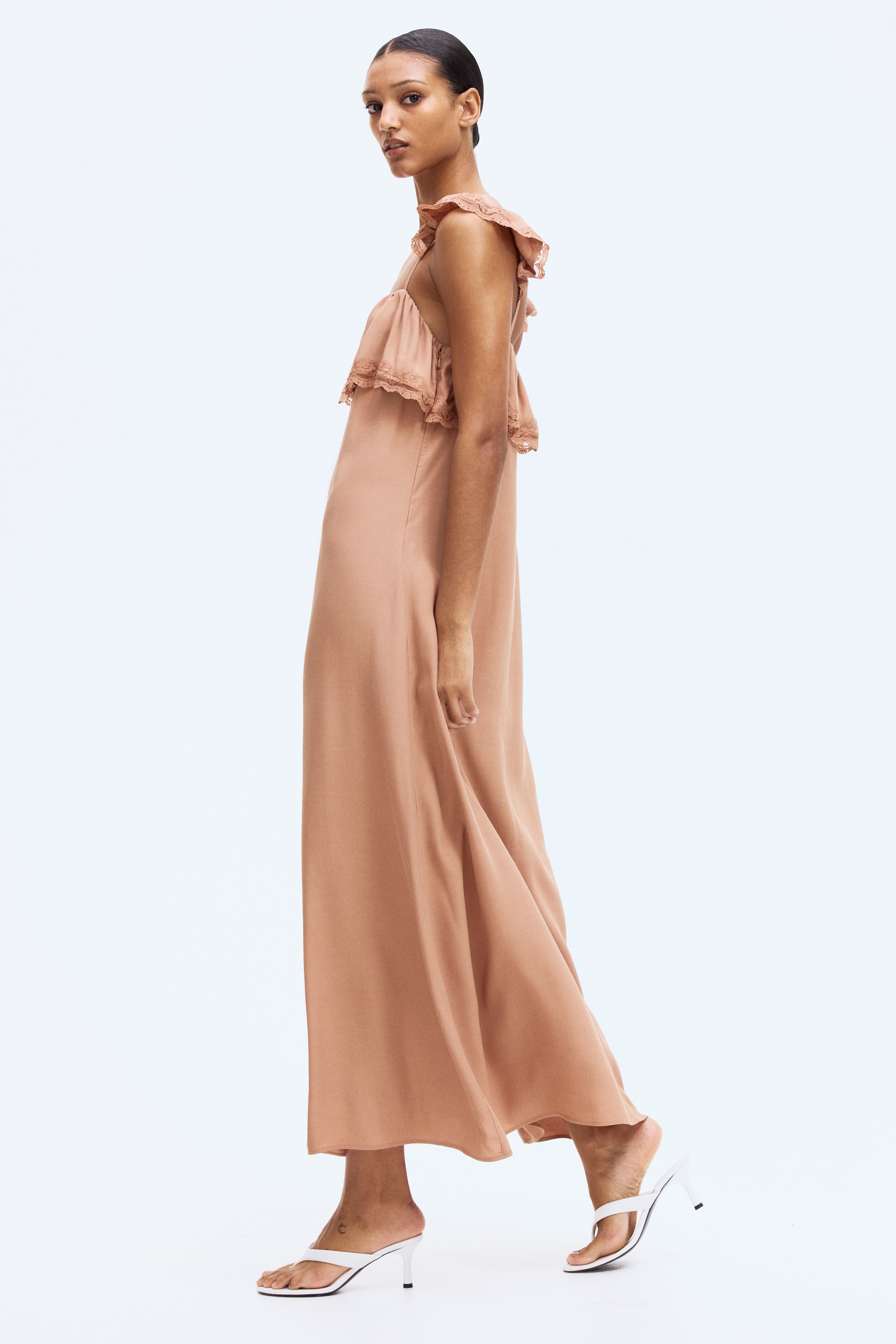 View larger image: Lace-trimmed maxi dress - Dark beige - Ladies | H&M MY 3