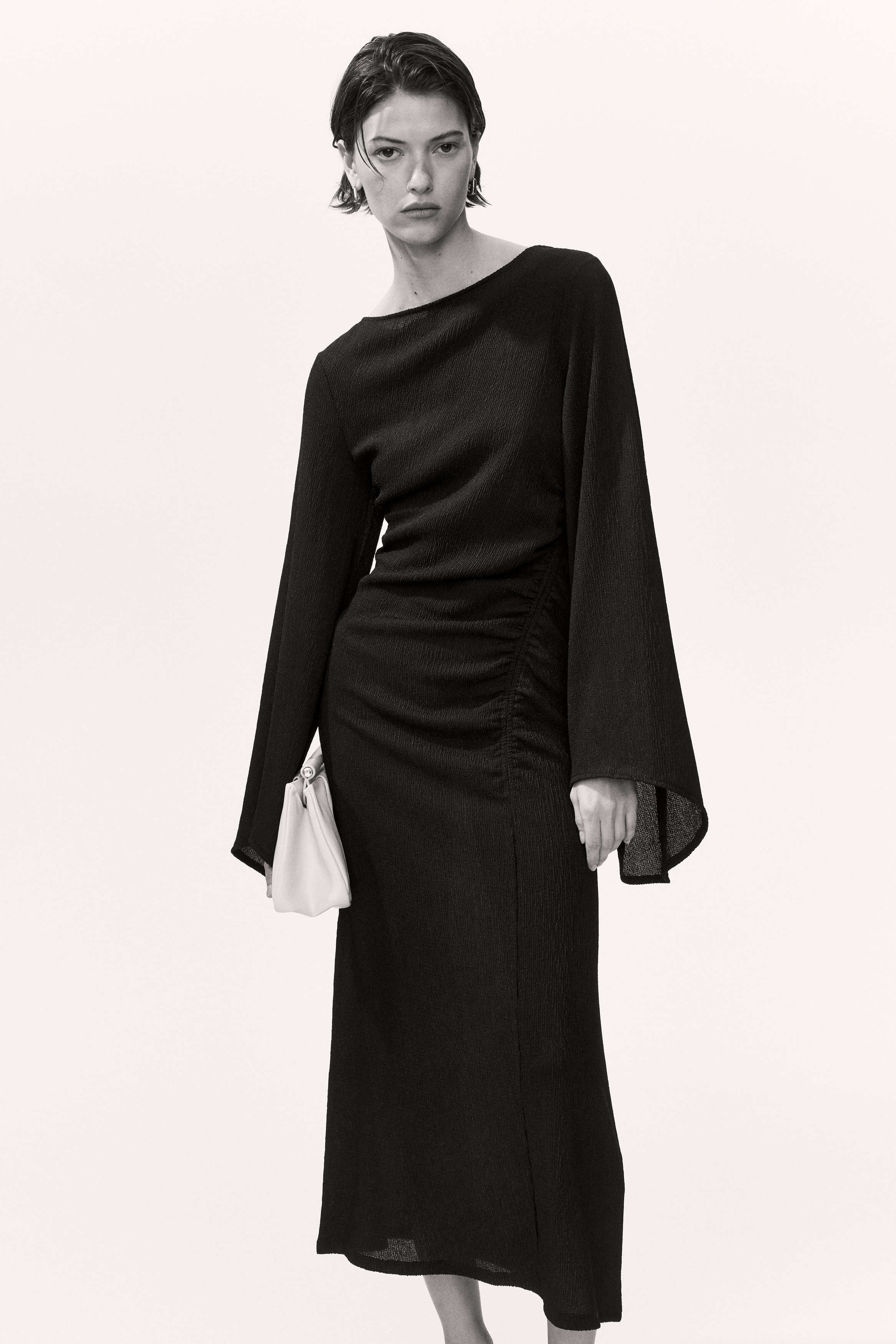 Jerseykleid mit Trompetenärmeln - Dunkelbraun