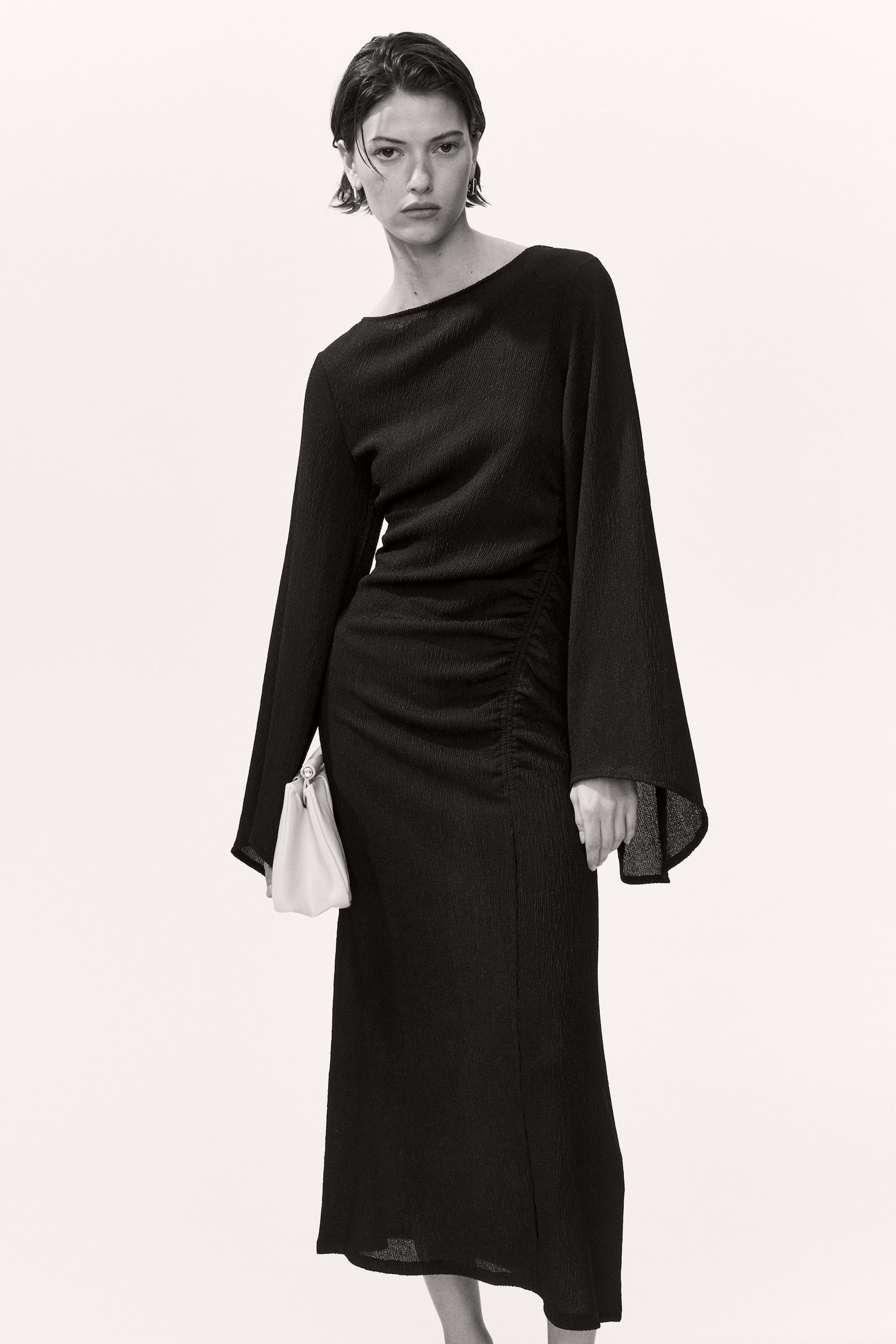 Trumpet-sleeved jersey dress - Dark brown - 1