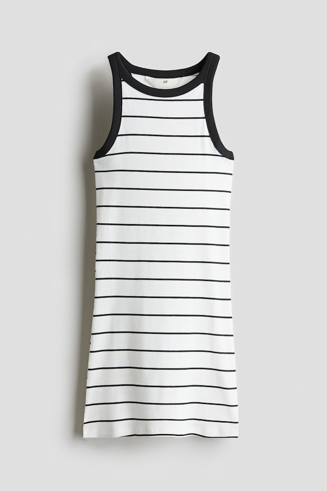 Vestido de algodón acanalado - Blanco/Rayas negras - 1