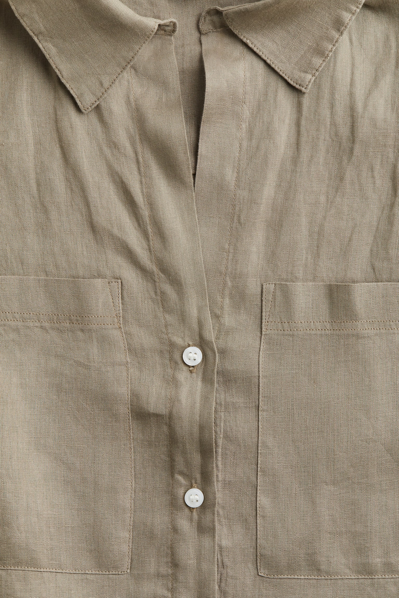 Linen Shirt - Dark beige/White - 3