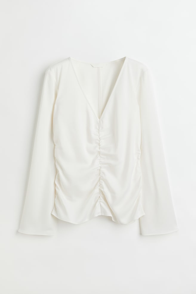 Gathered blouse - White/Dark brown/Black/Patterned/Orange/dc - 1