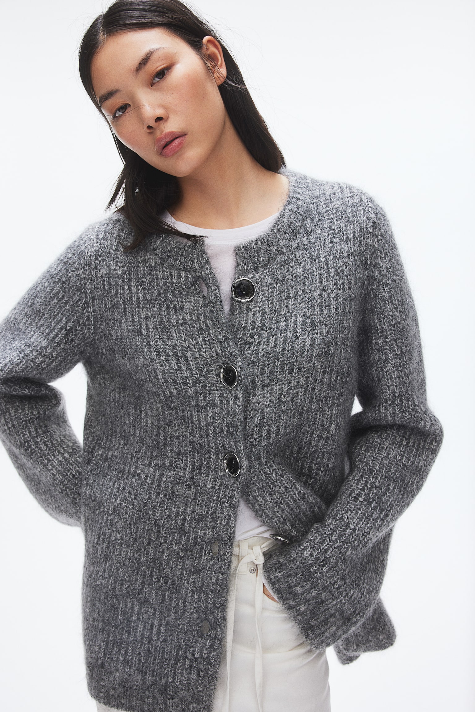 Mohair-blend cardigan - Grey marl - 3