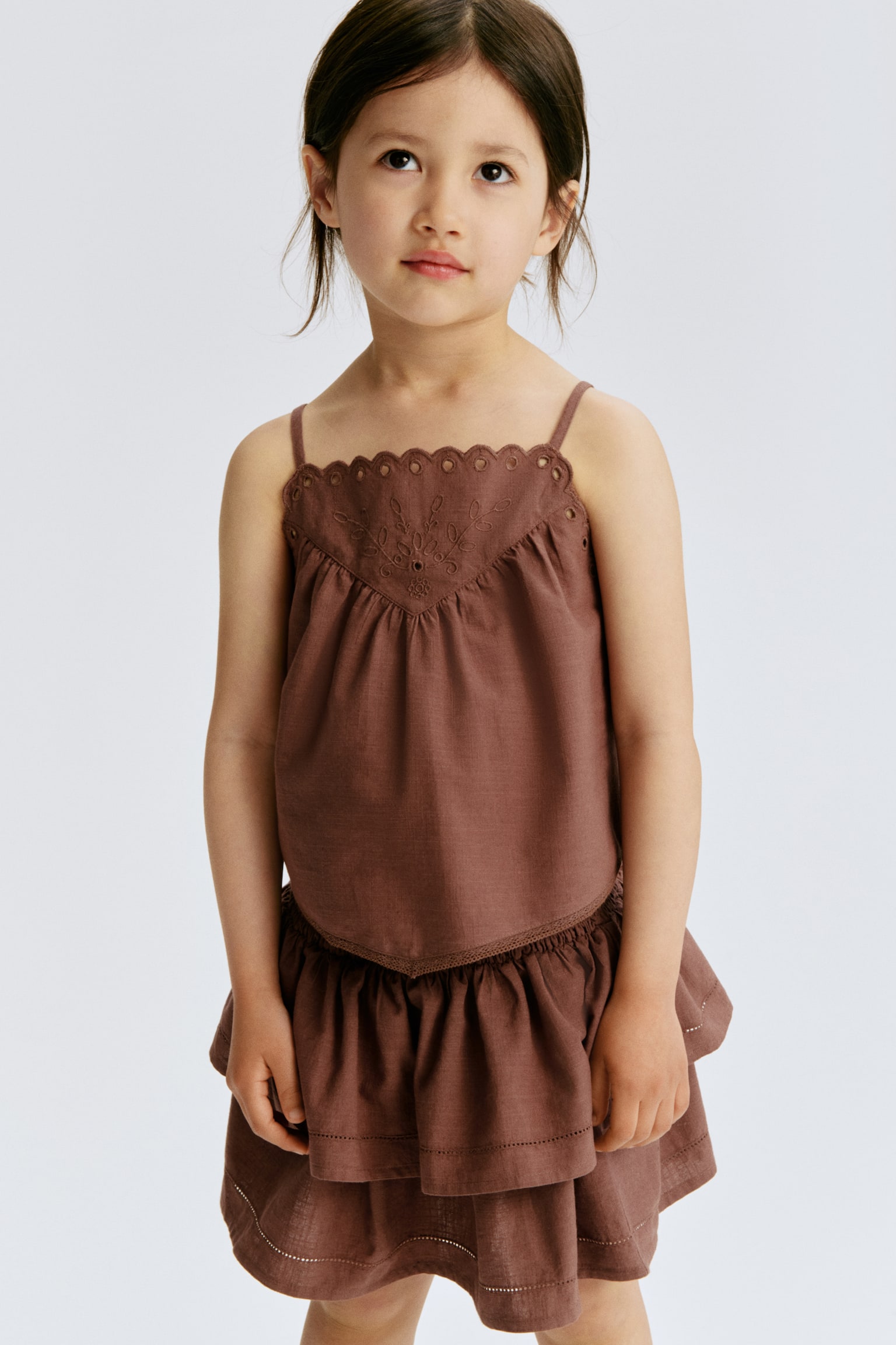 2-piece embroidered cotton set - Brown - 1