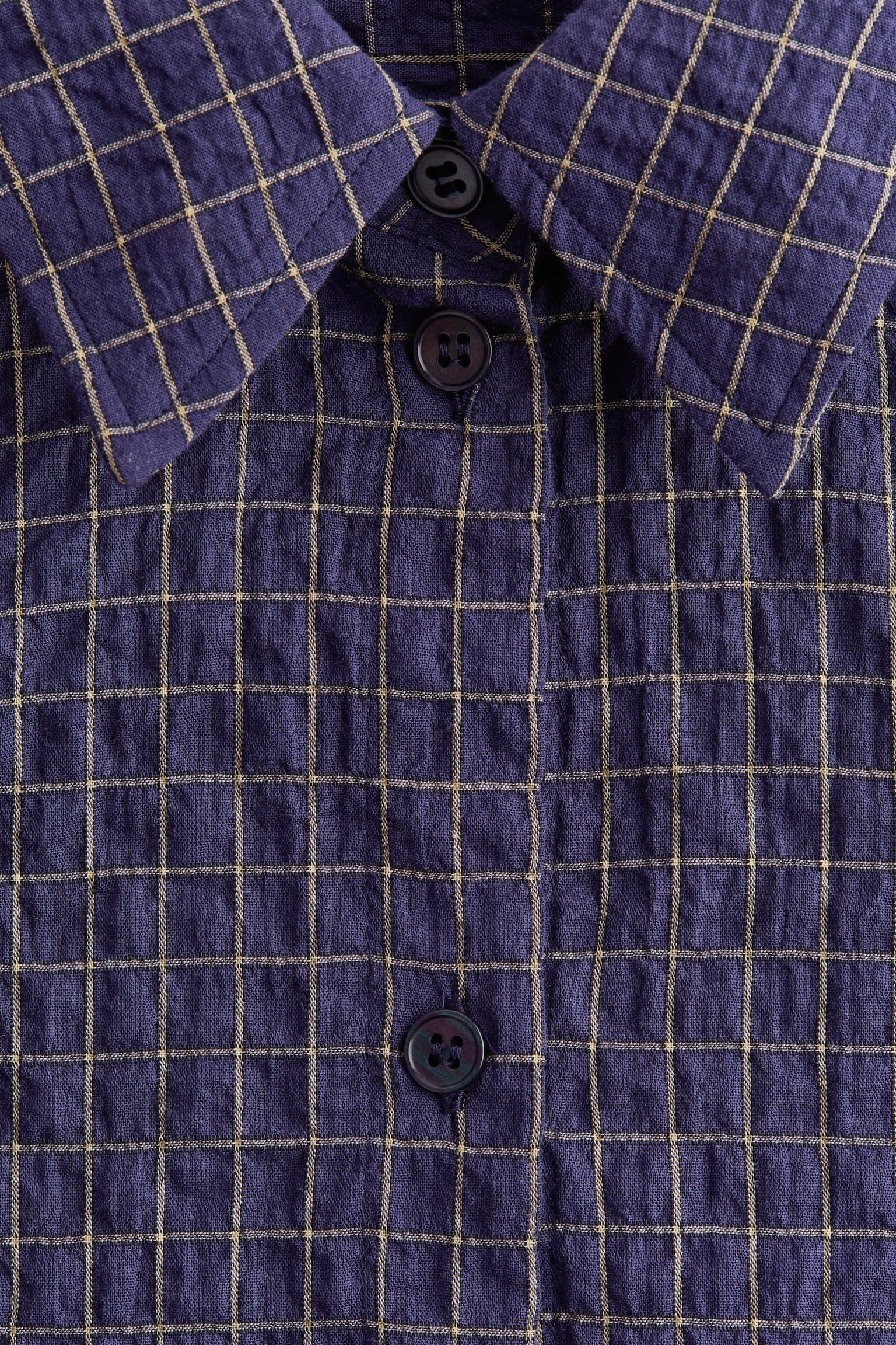 Seersucker shirt with scarf - Dark blue/Checked/Brown - 3