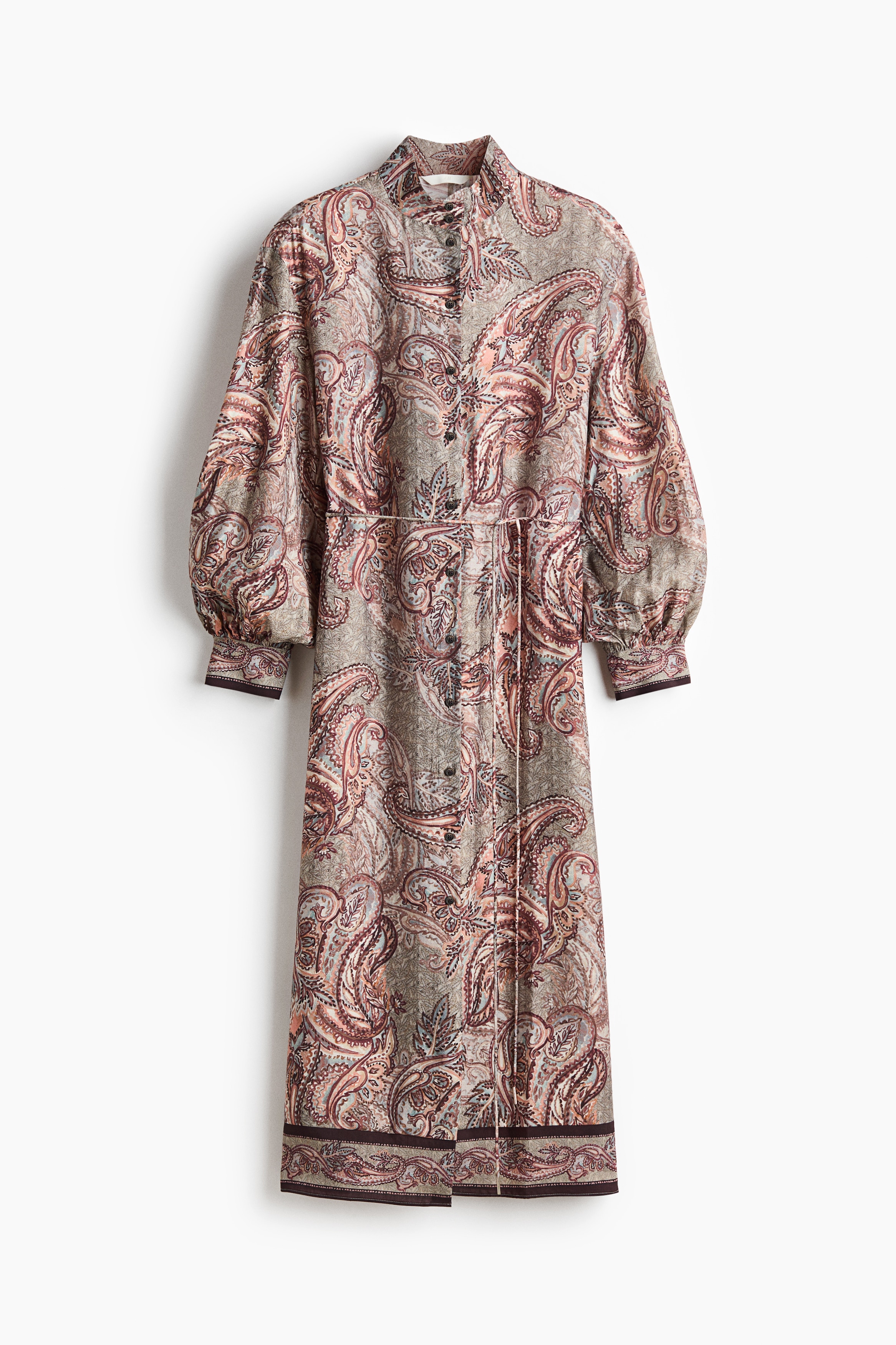 Balloon-sleeved tunic dress - Dusty green/Paisley pattern