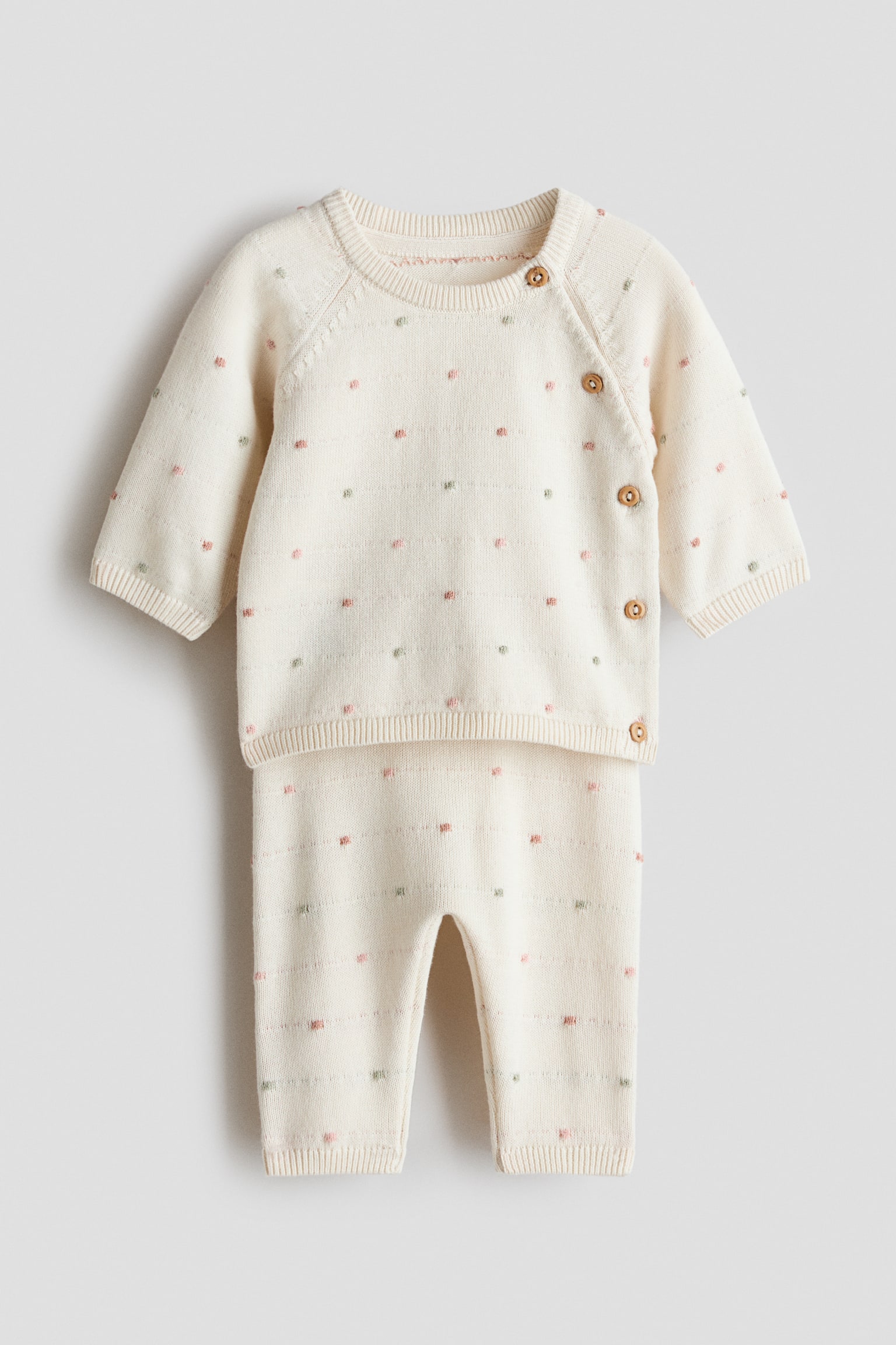 2-piece cotton-knit set - Light beige/Spotted/Light beige