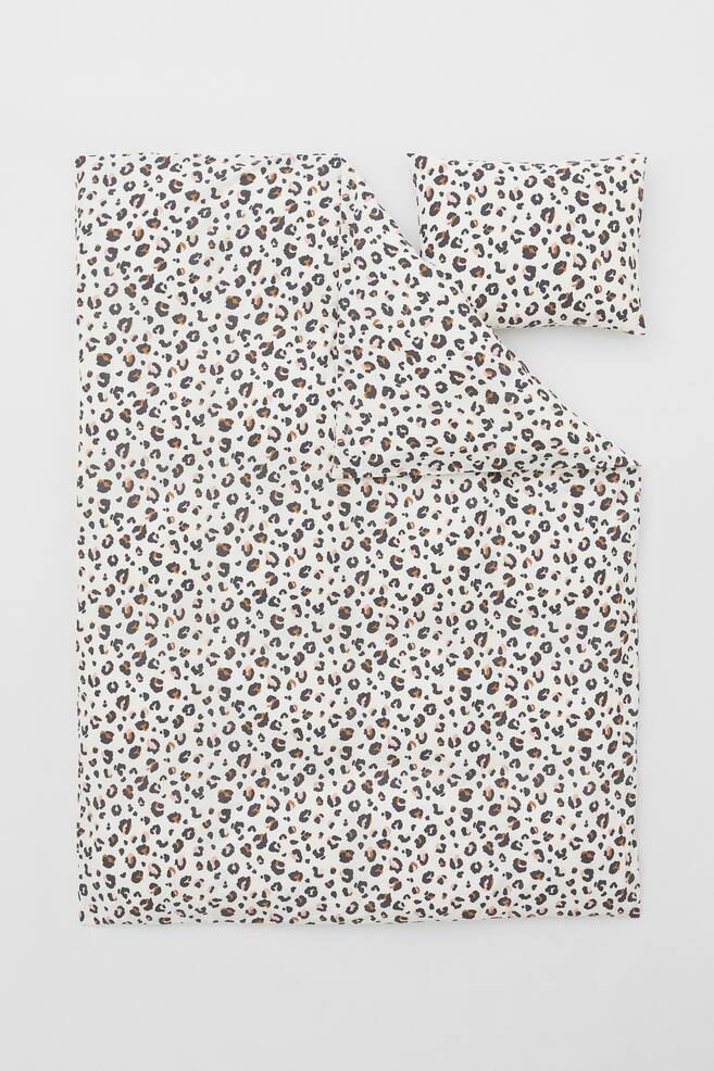 Cotton single duvet cover set - White/Leopard print - 1