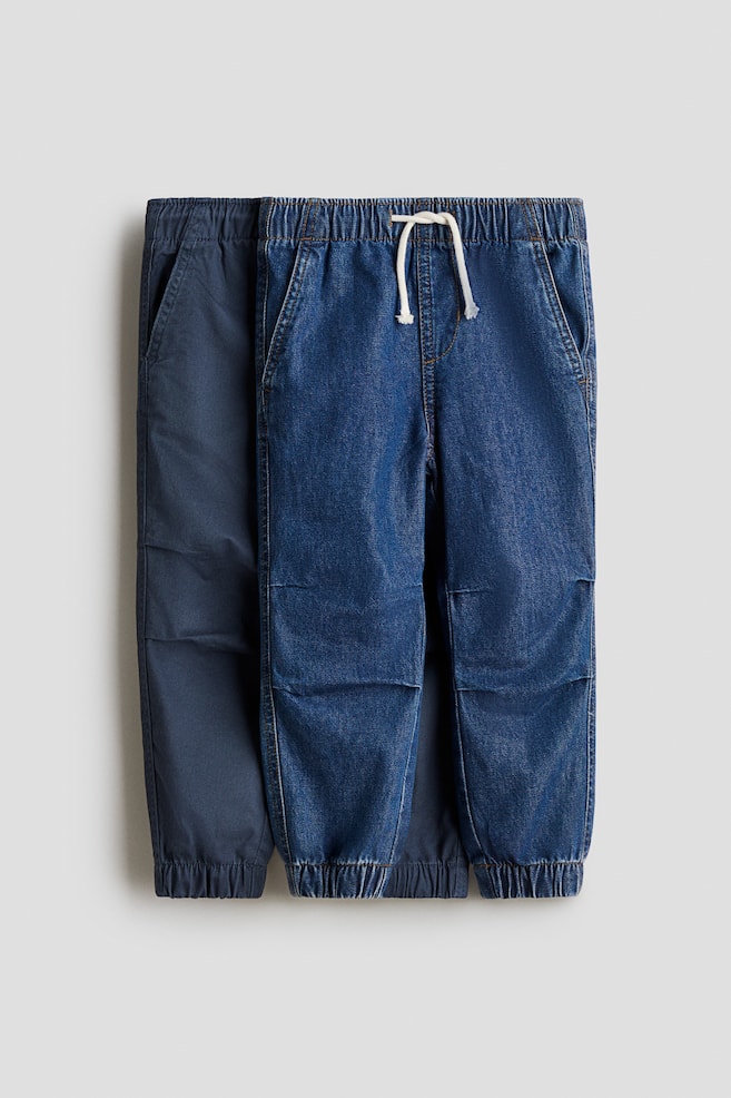 2-pack cotton denim and twill joggers - Dark blue/Dark denim blue - 1