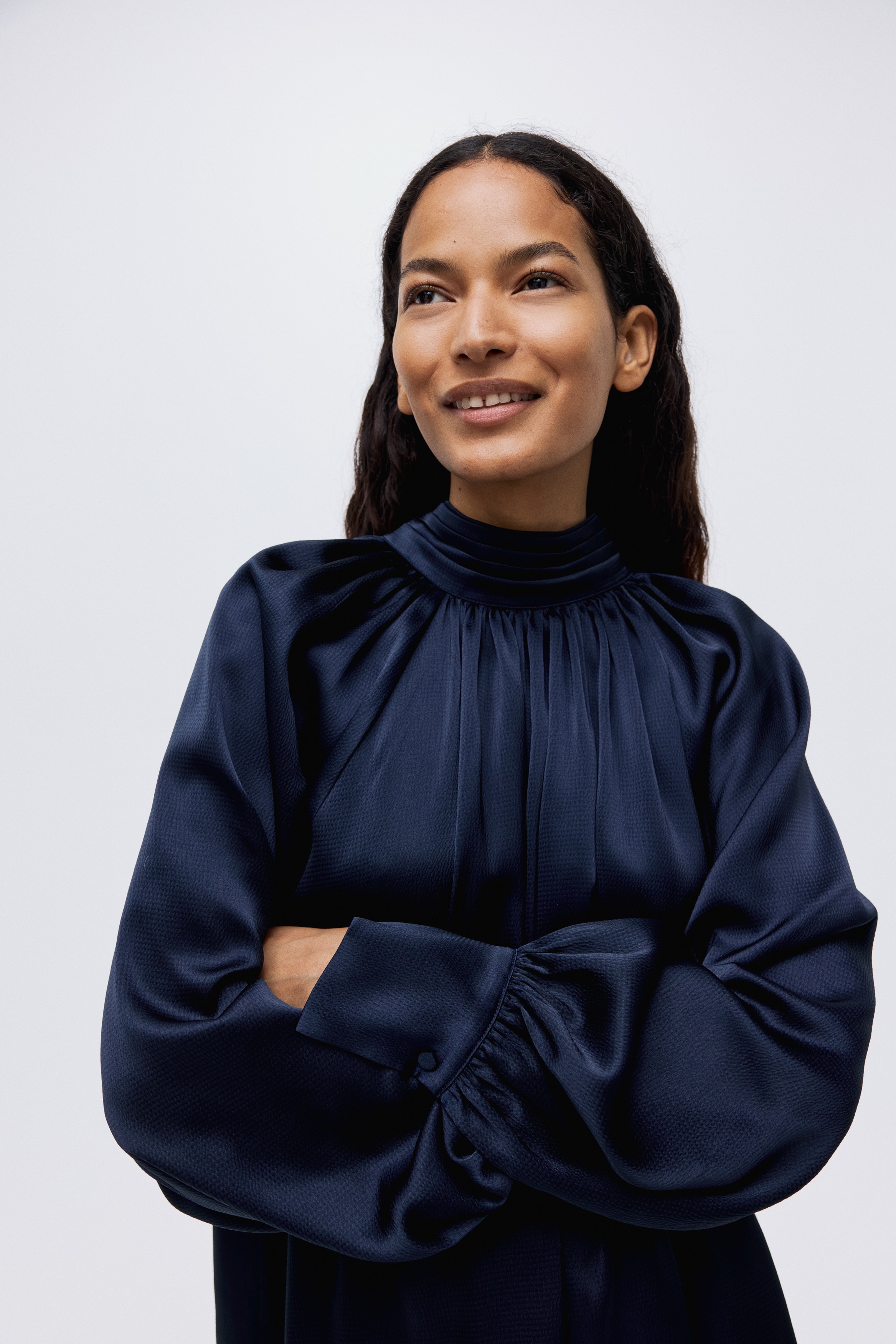 Women's Navy blue Scarf-Detail Satin Dress | H&M US