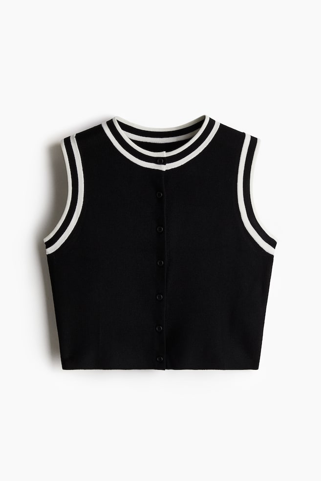 Button-front sweater vest - Black/White/Light dusty blue - 1