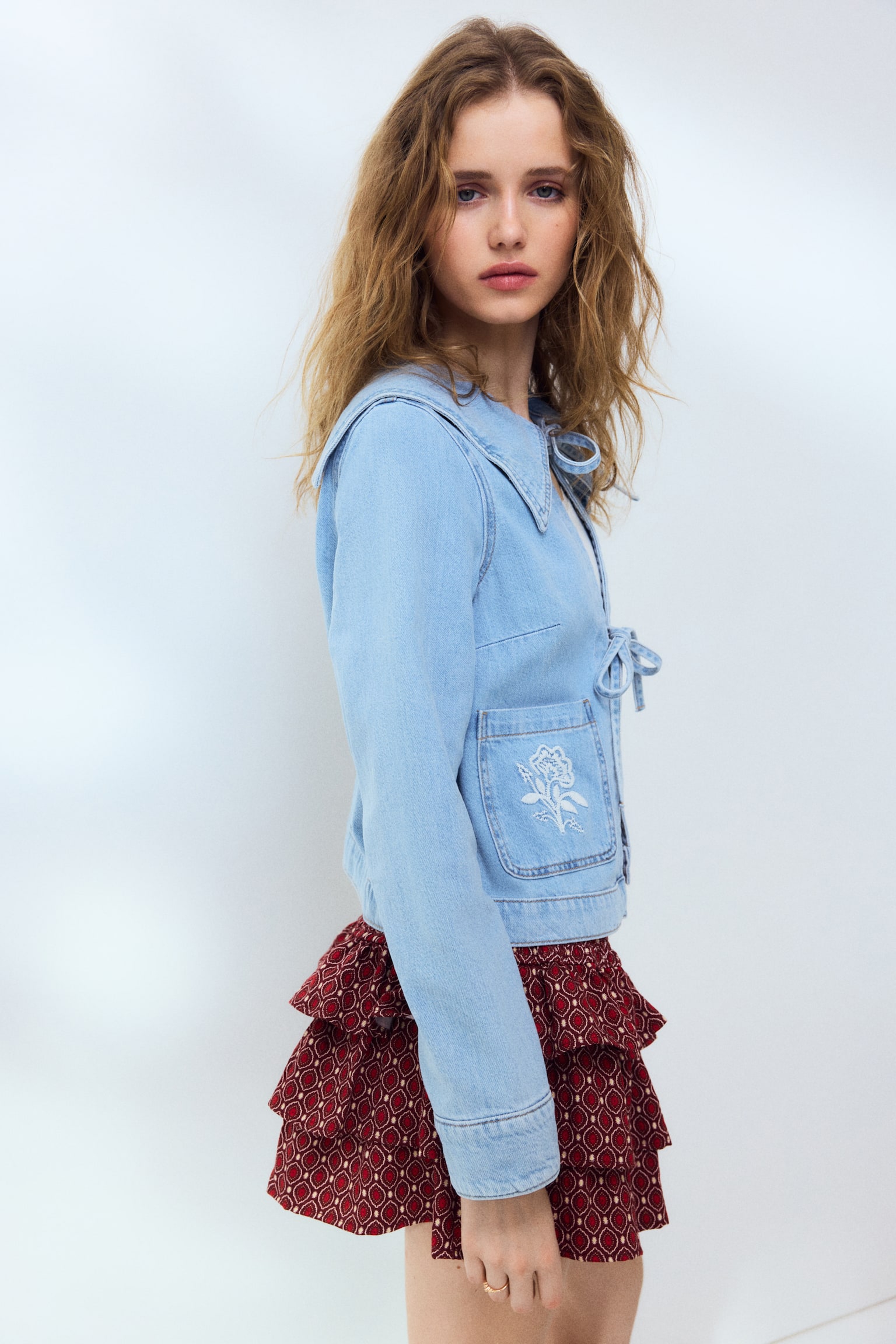 Tie-front denim jacket - Light denim blue - 4