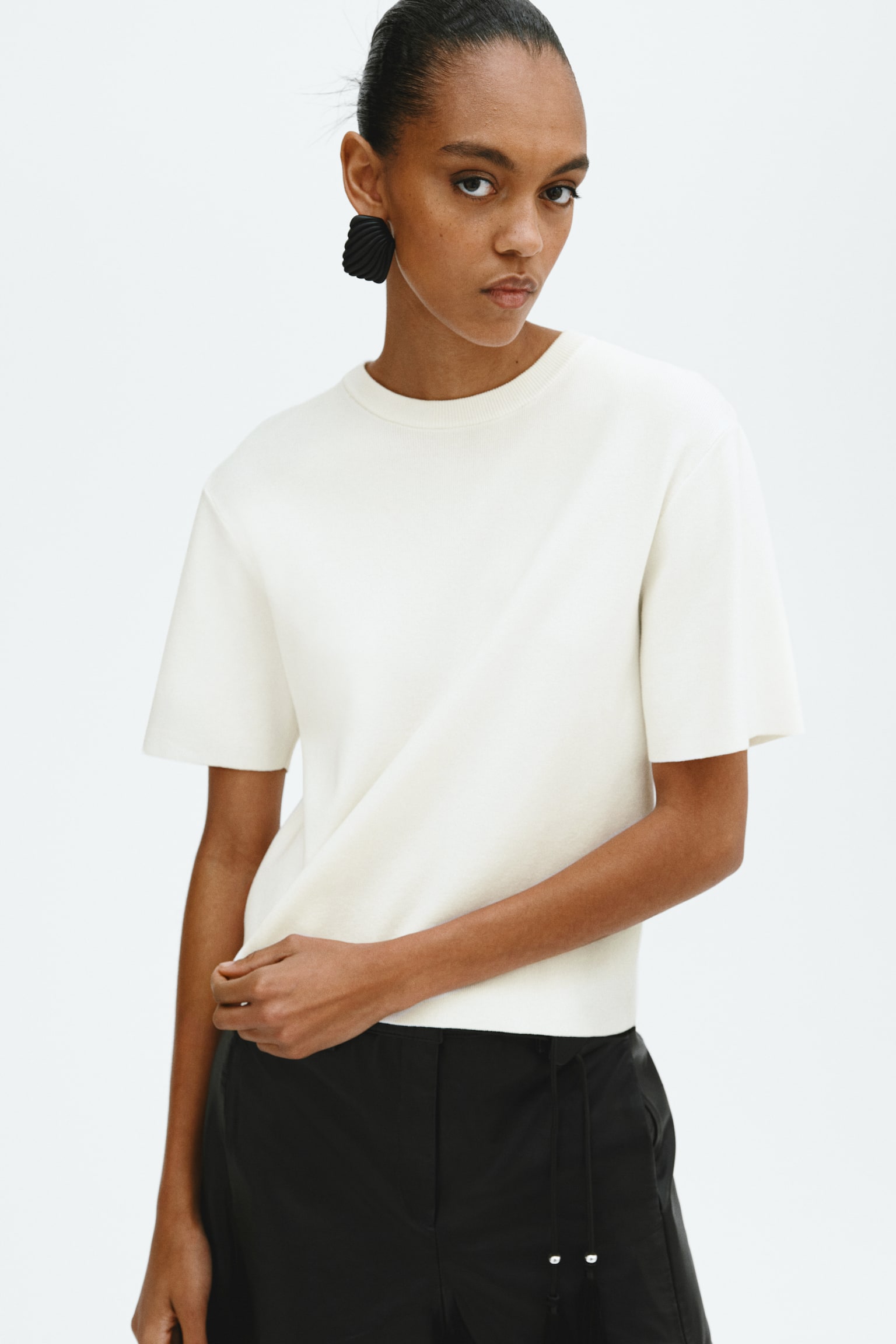 Knitted T-shirt - White/Light beige/Dark brown striped/Dark brown - 6