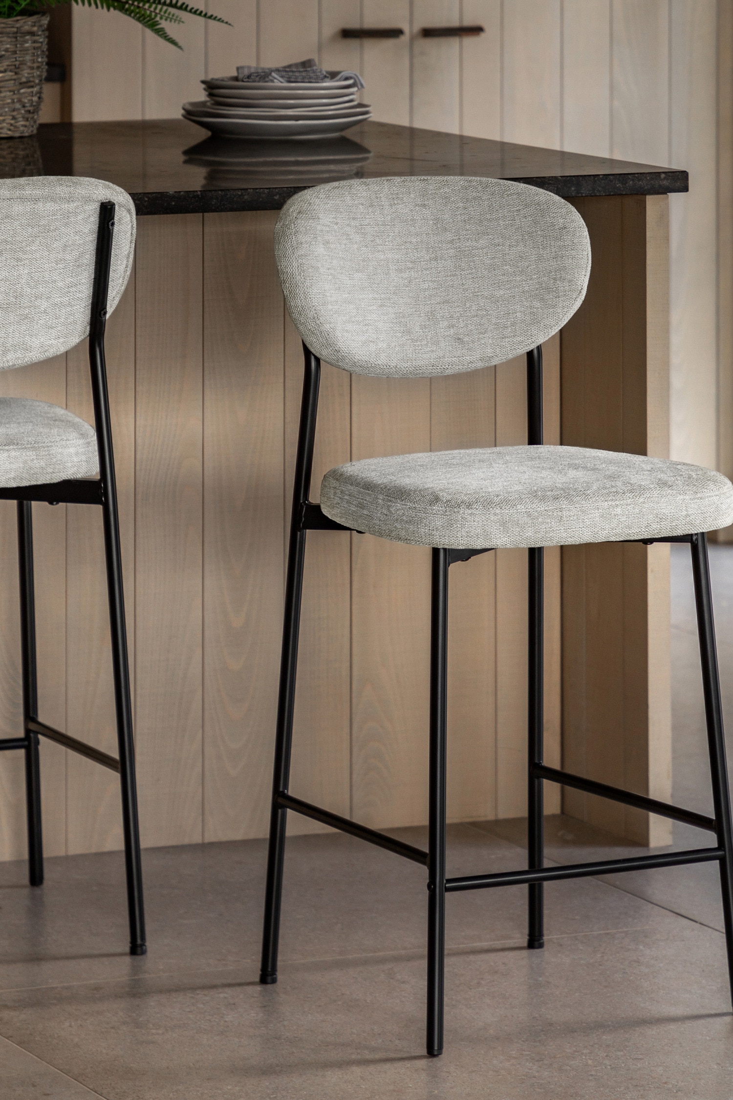 Set Of 2 Upholstered Dining Chairs - Natural/Charcoal