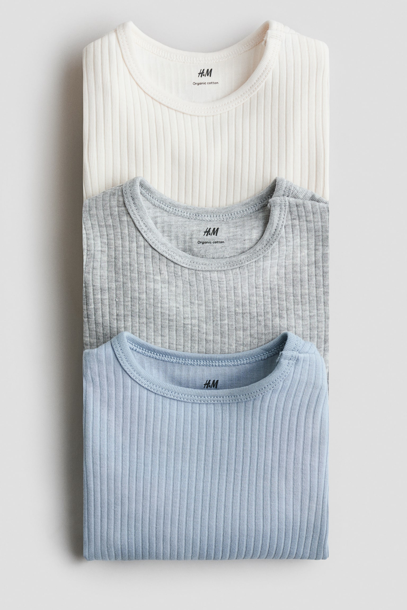 Bộ 3 bộ bodysuit gân nổi - Light blue/Light grey/Màu xanh lá khói/Xám đậm/Màu hồng nhạt/Tím/Trắng/Màu be xám/Be nhạt - 2