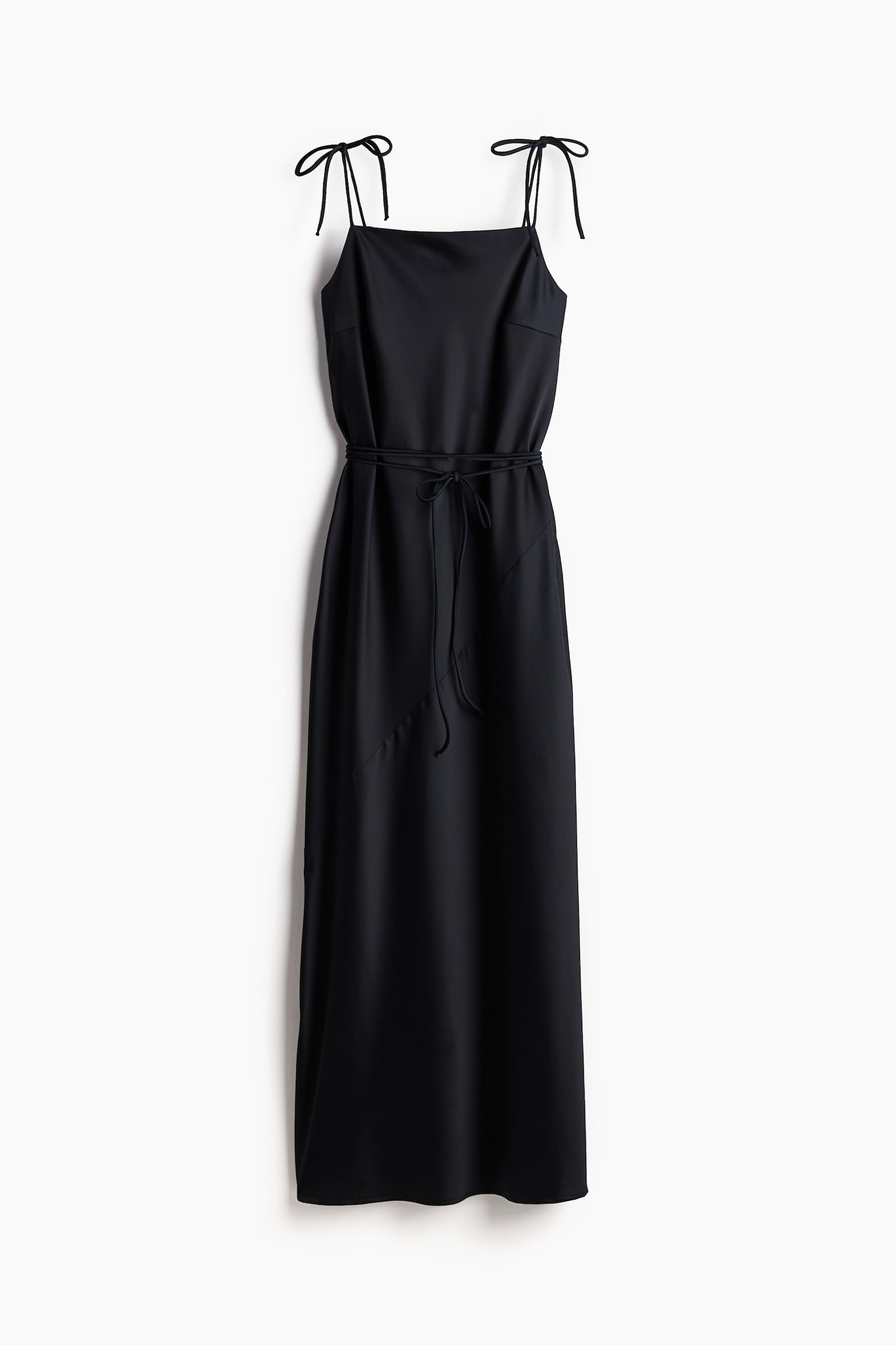 Tie Detail Satin Slip Dress - Black/Cream - 2