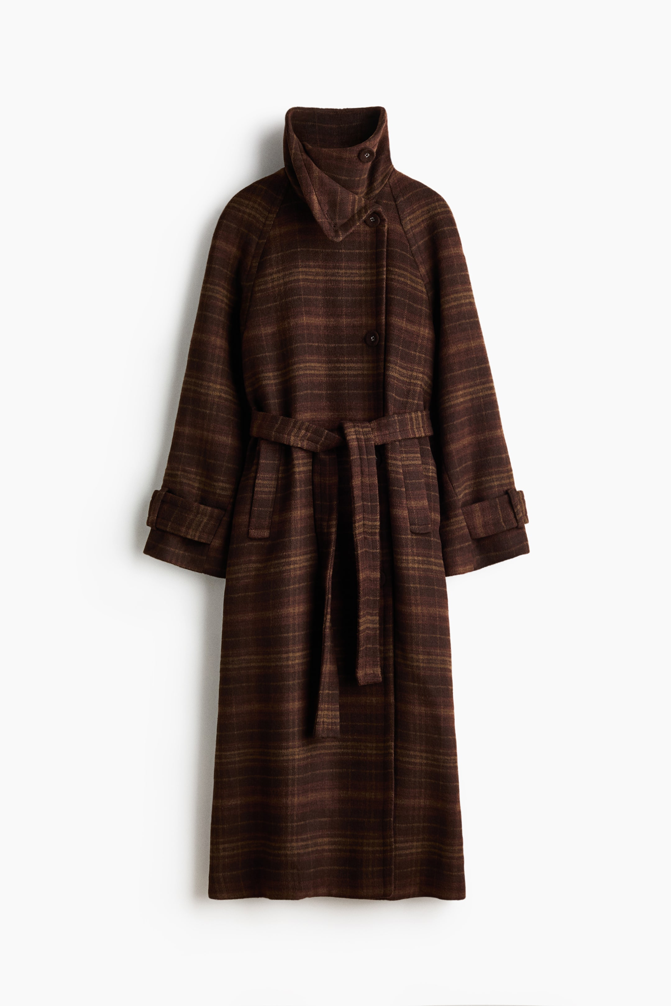 View larger image: Funnel-collar maxi coat - Dark brown/Checked - Ladies | H&M 1