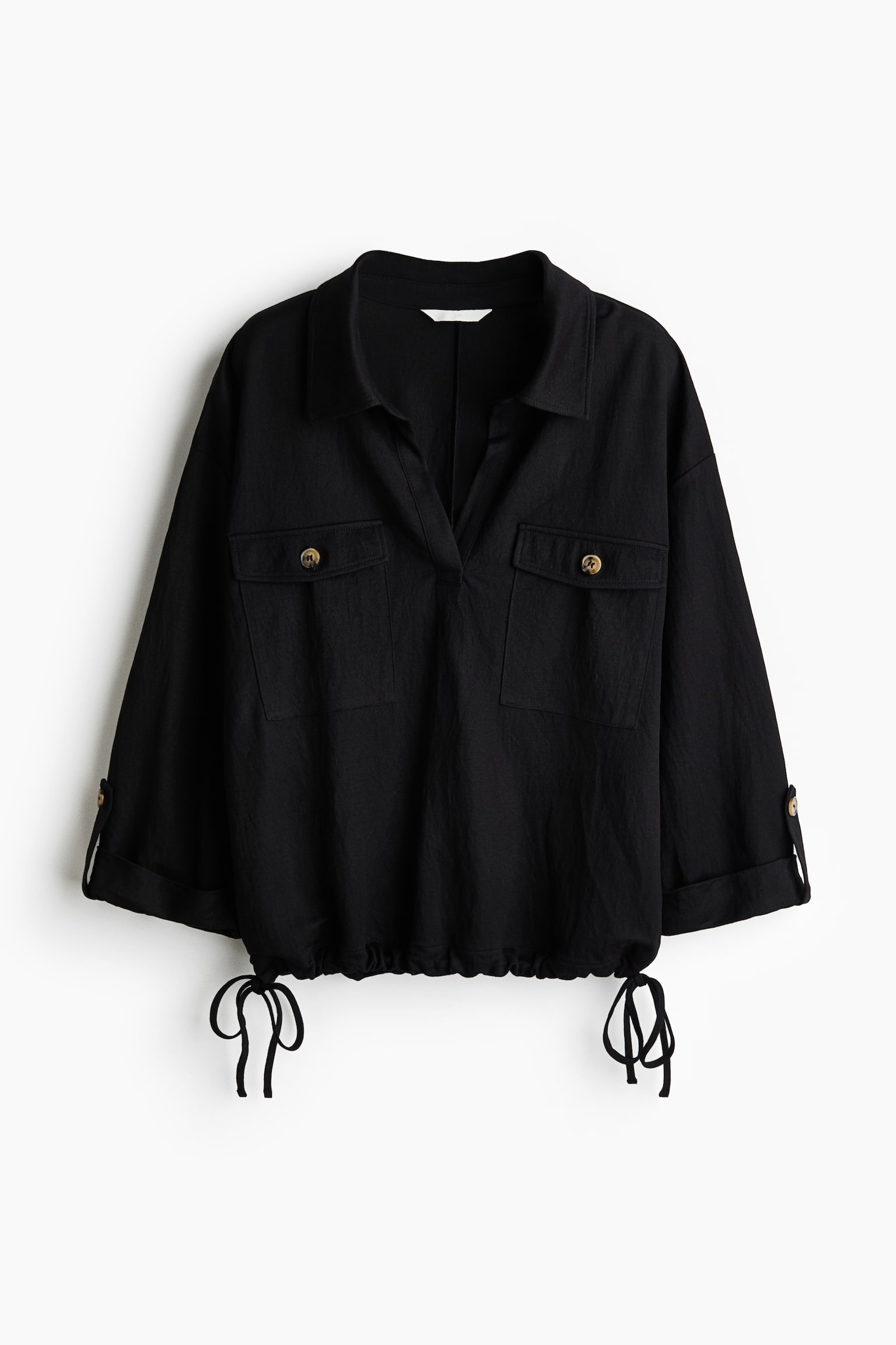 Camisa popover em piquet - Preto/Bege/Castanho escuro - 1
