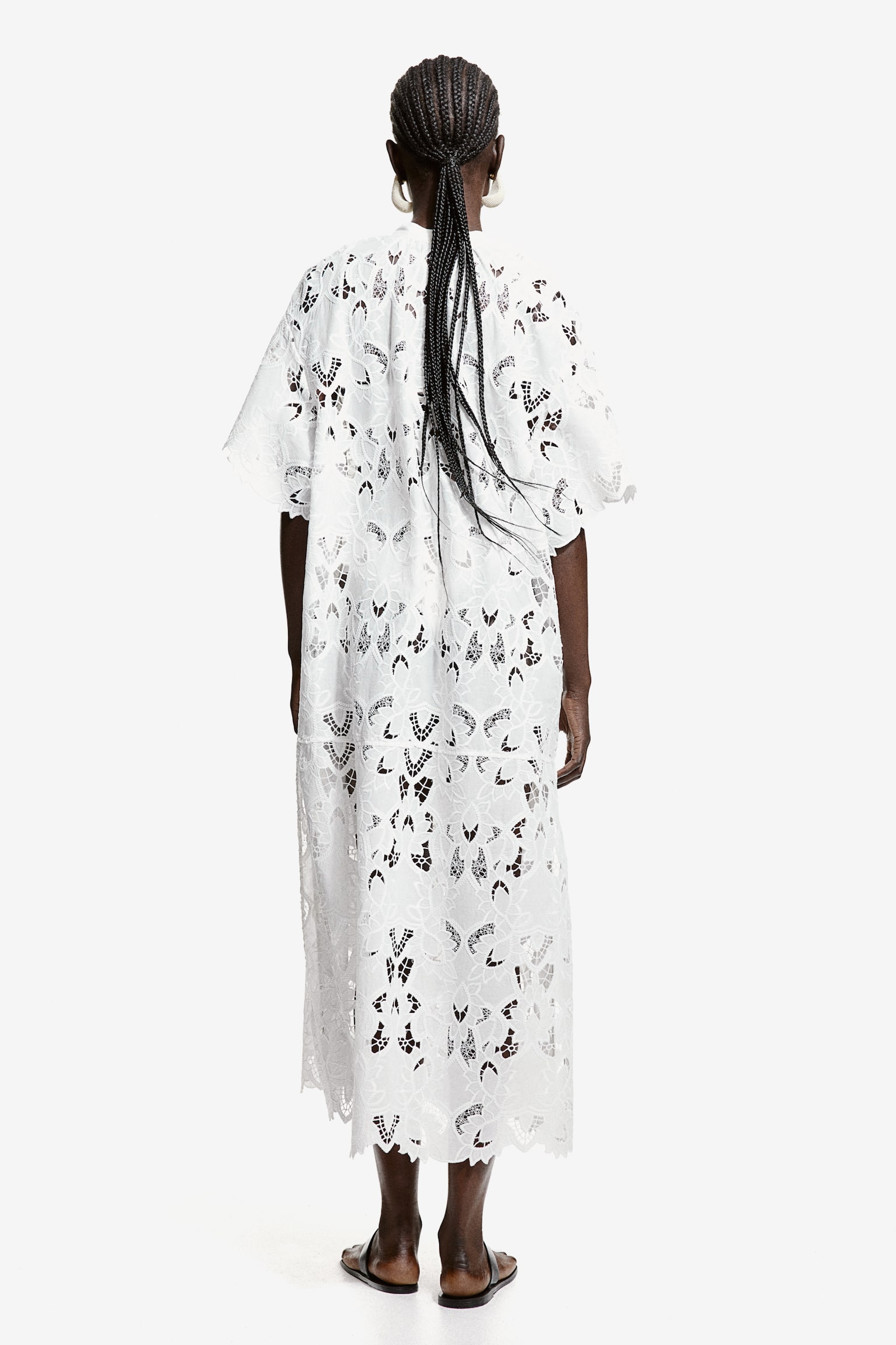 Robe caftan avec broderie anglaise - Blanc - 6