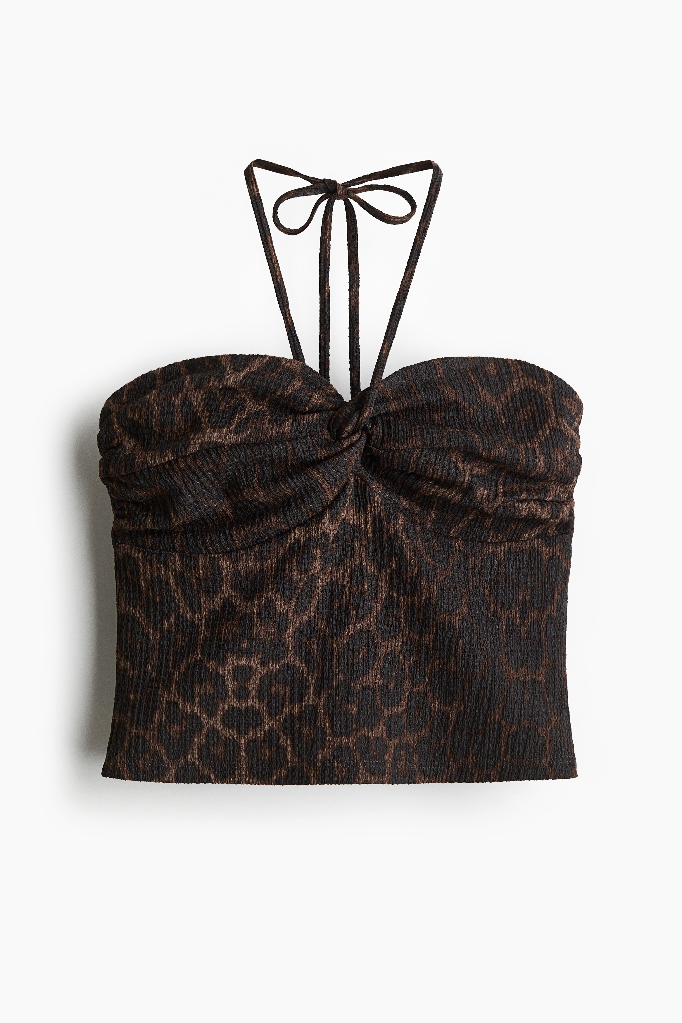 Short halterneck top - Black/Leopard print/Black
