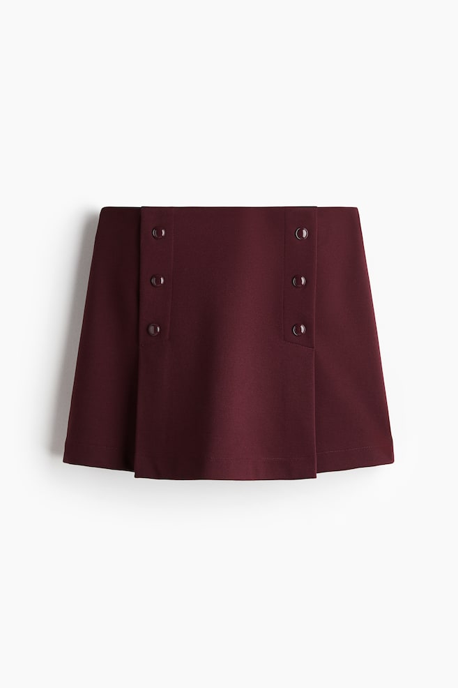 Button Front Skort - Burgundy/Black/Beige - 1