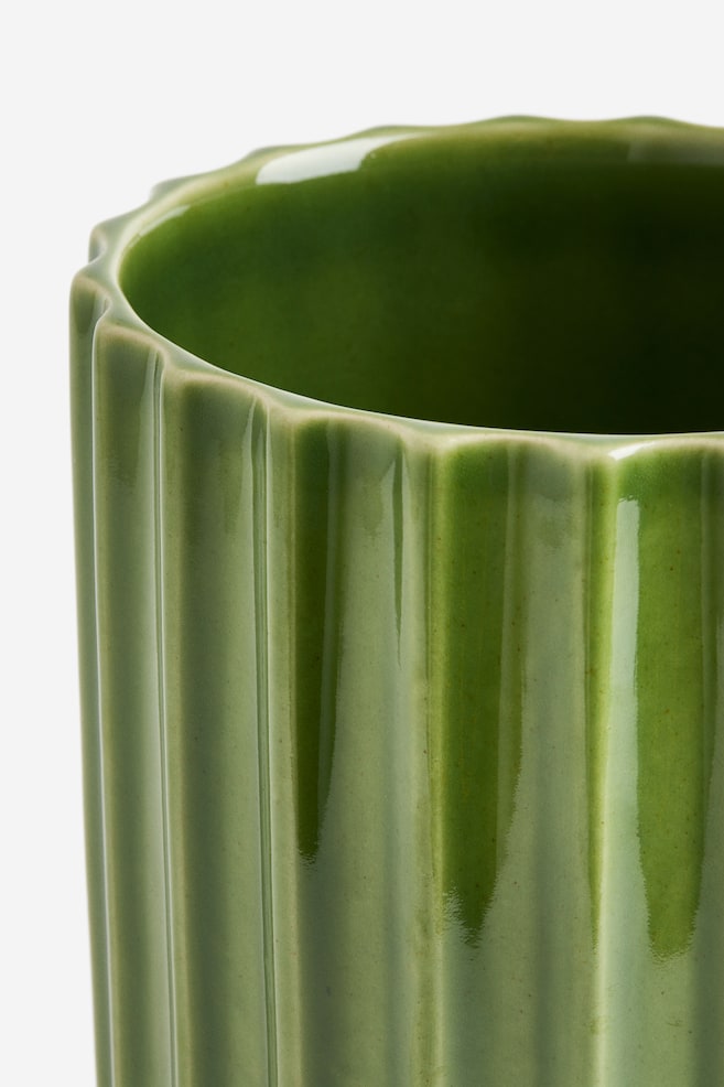Stoneware vase - Green/White/Dark yellow - 2