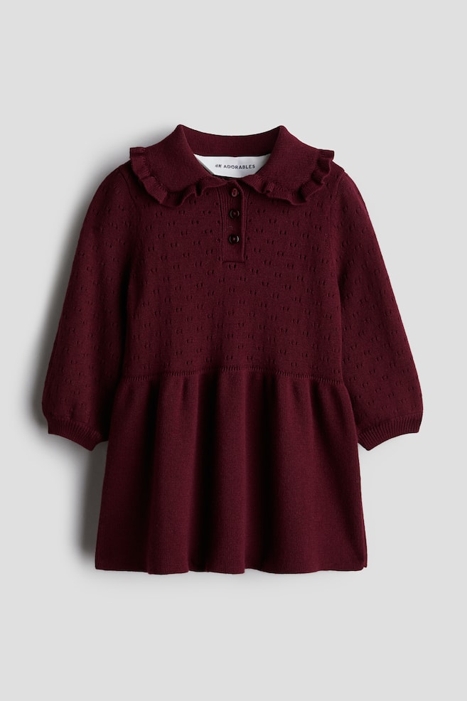 Pointelle-knit cotton dress - Dark red - 1