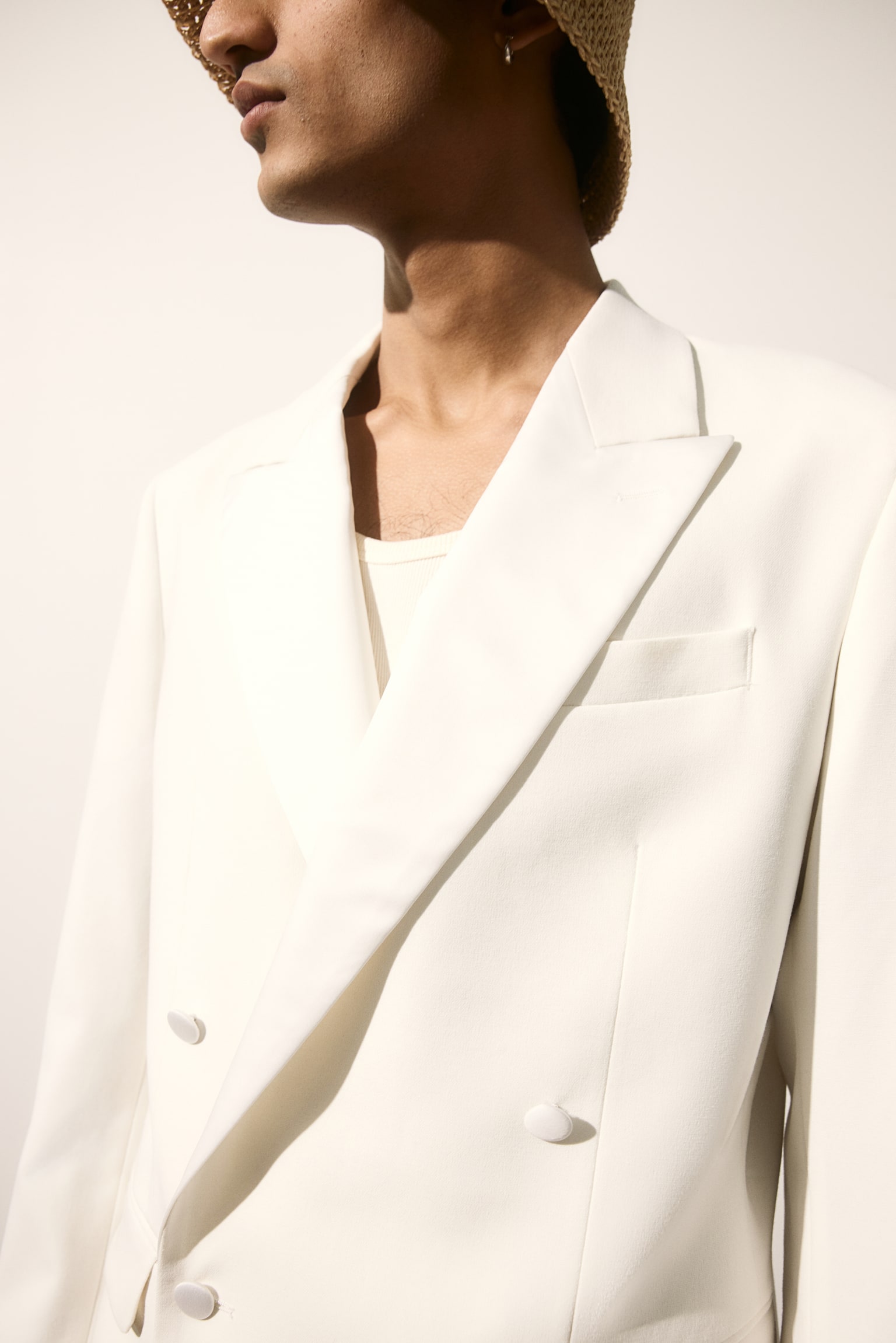 Regular Fit Double Breasted Tuxedo Jacket - White - 4