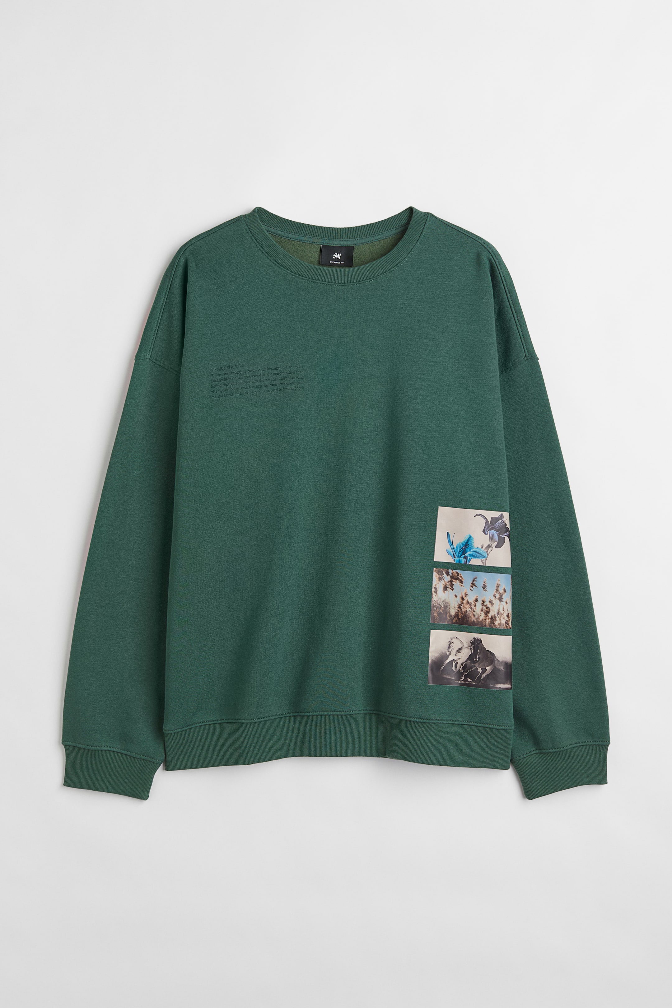 View larger image: Oversized printed sweatshirt - Dark green - Men | H&M 1