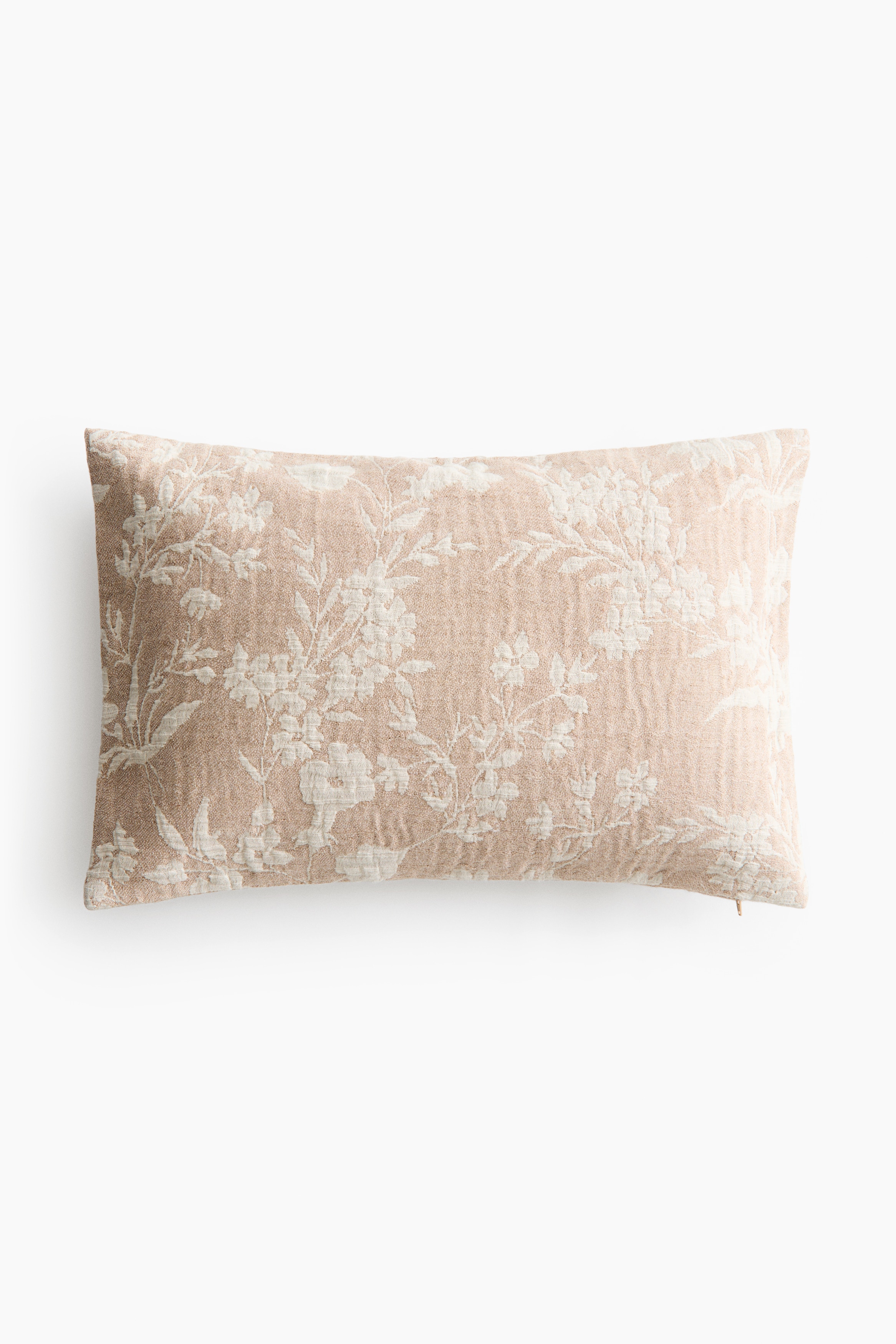 Housse de coussin en tissu jacquard - Beige clair/fleuri