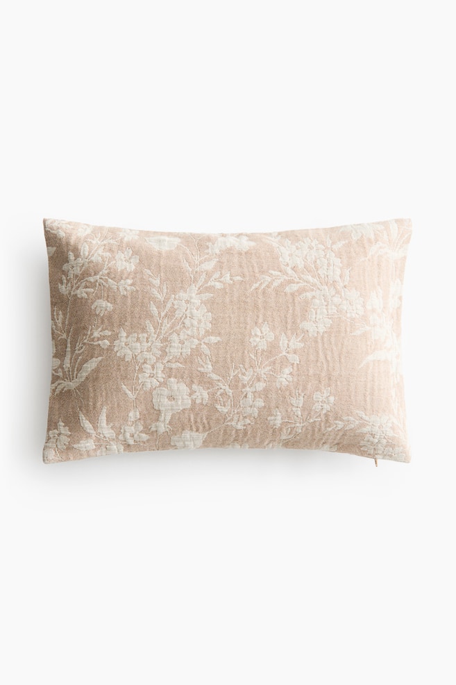 Capa de almofada em tecido jacquard - Bege claro/Floral - 1