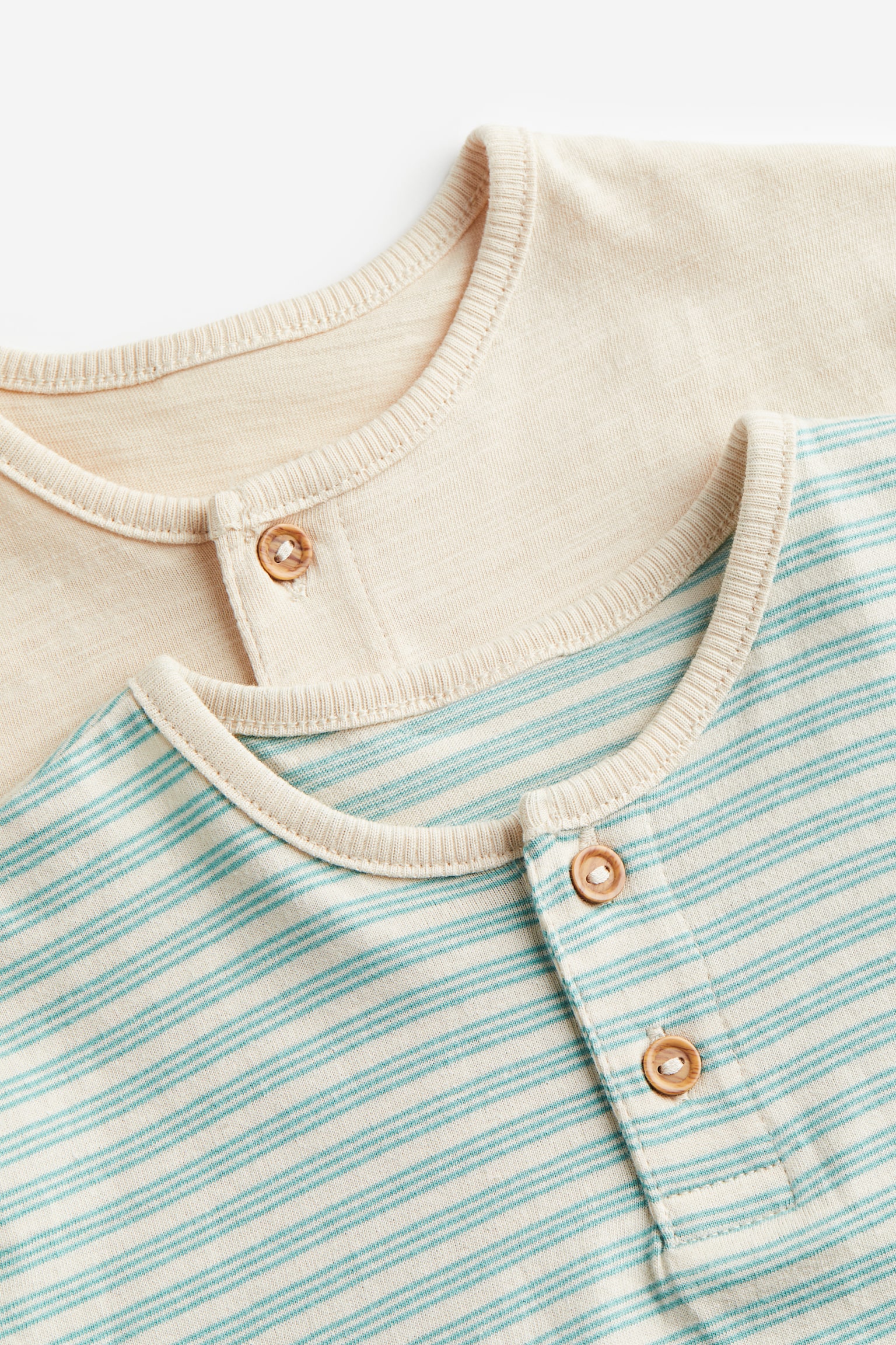 2-pack cotton Henley tops - Turquoise/Striped - 2