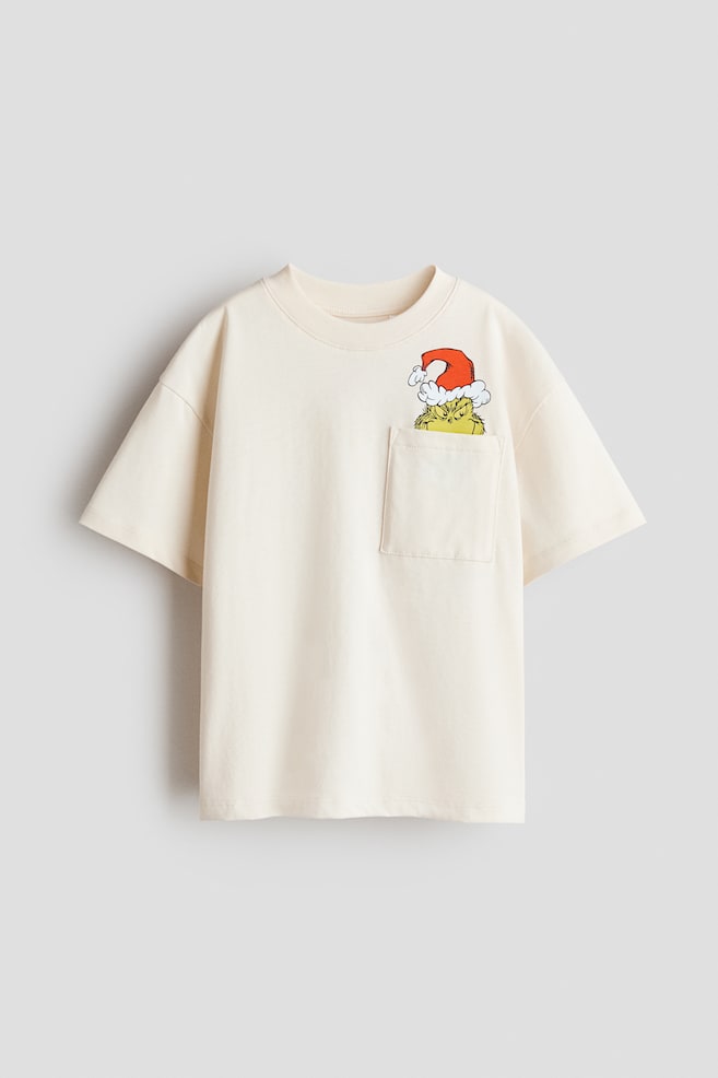 Pocket-detail cotton T-shirt - Cream/The Grinch - 1