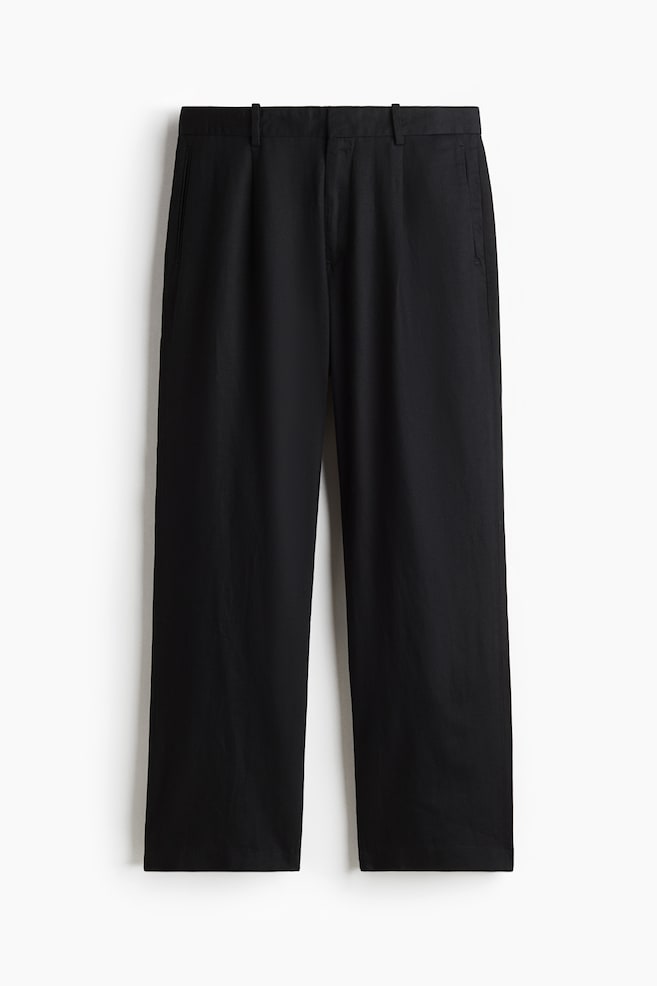 Pantalon décontracté en lin mélangé - Noir - 1