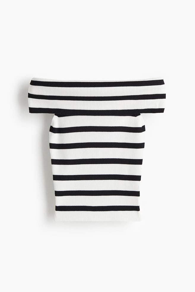 Top a spalle scoperte in maglia a coste - Nero/bianco righe/Bianco - 1