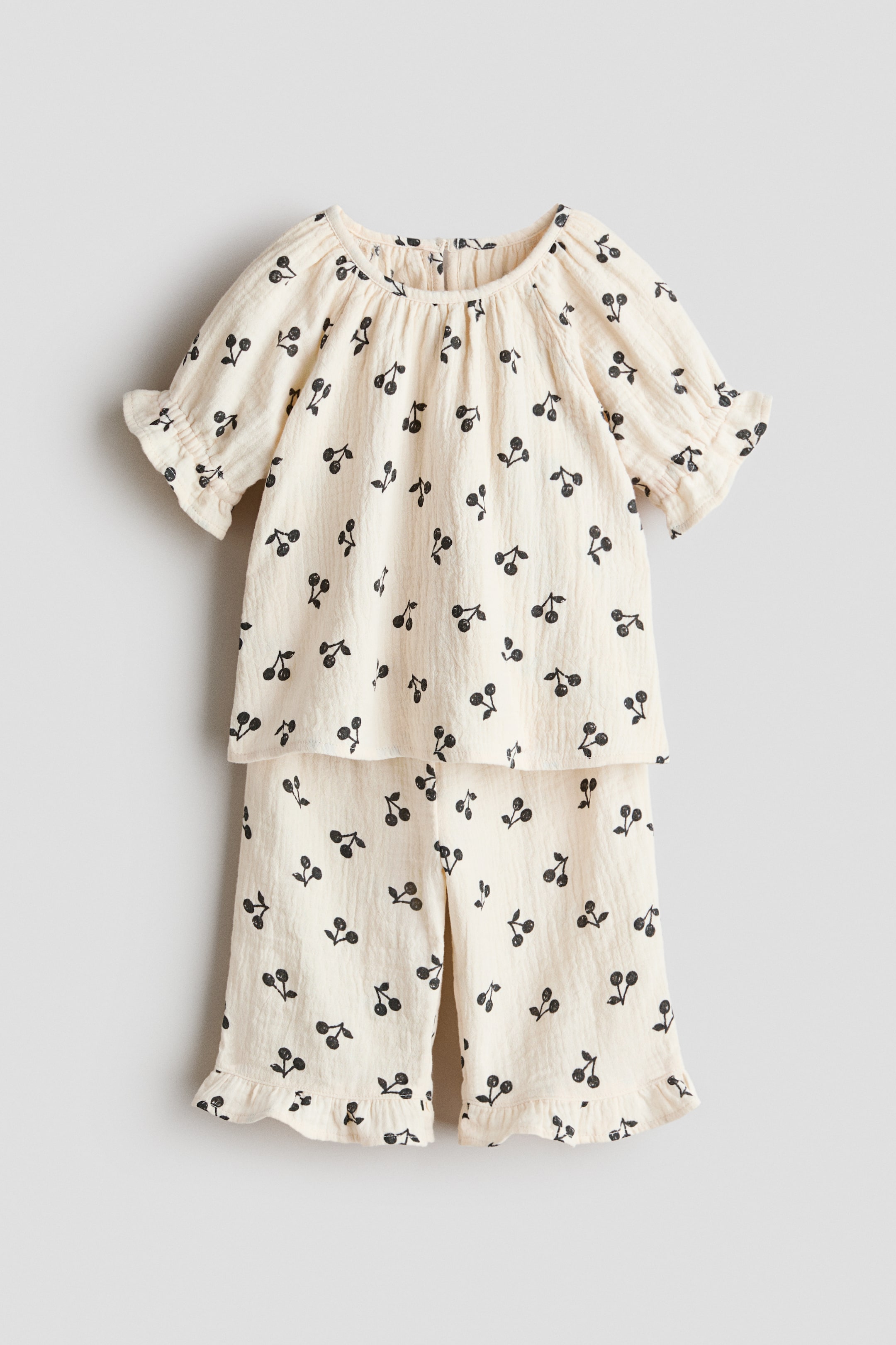 Agrandir l'image: Ensemble 2 pièces en mousseline imprimée - Beige clair/cerises - ENFANT | H&M BE 1