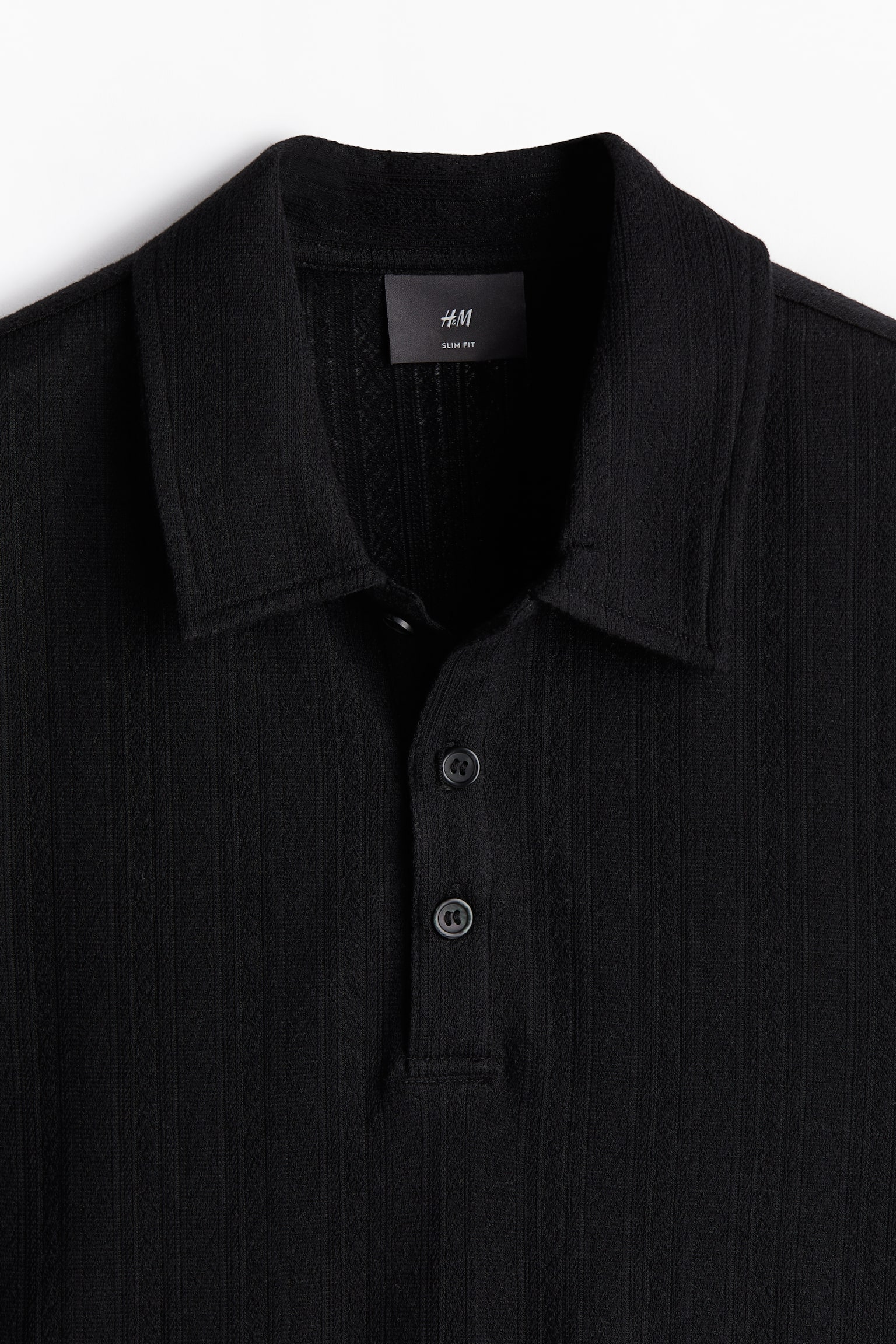 Slim Fit Textured jersey polo shirt - Black - 3