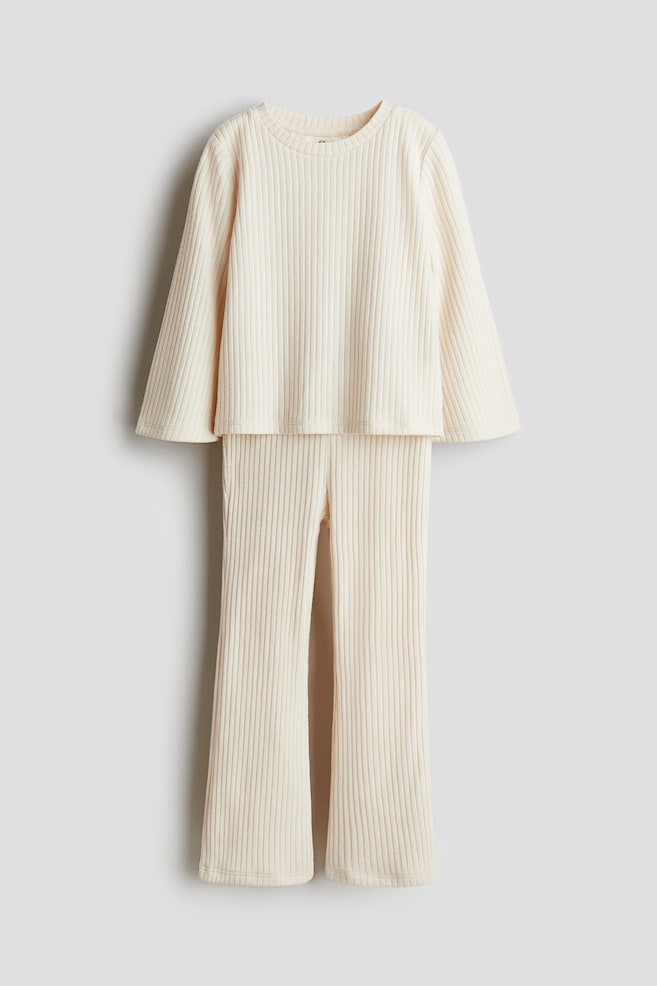 2-piece Rib-Knit Set - Cream - 1