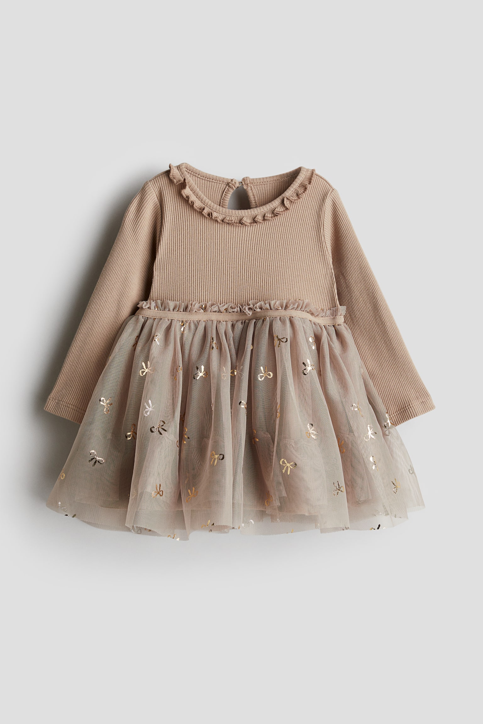 Tulle-skirt dress - Dark beige/Bows/Cream/Bows - 1