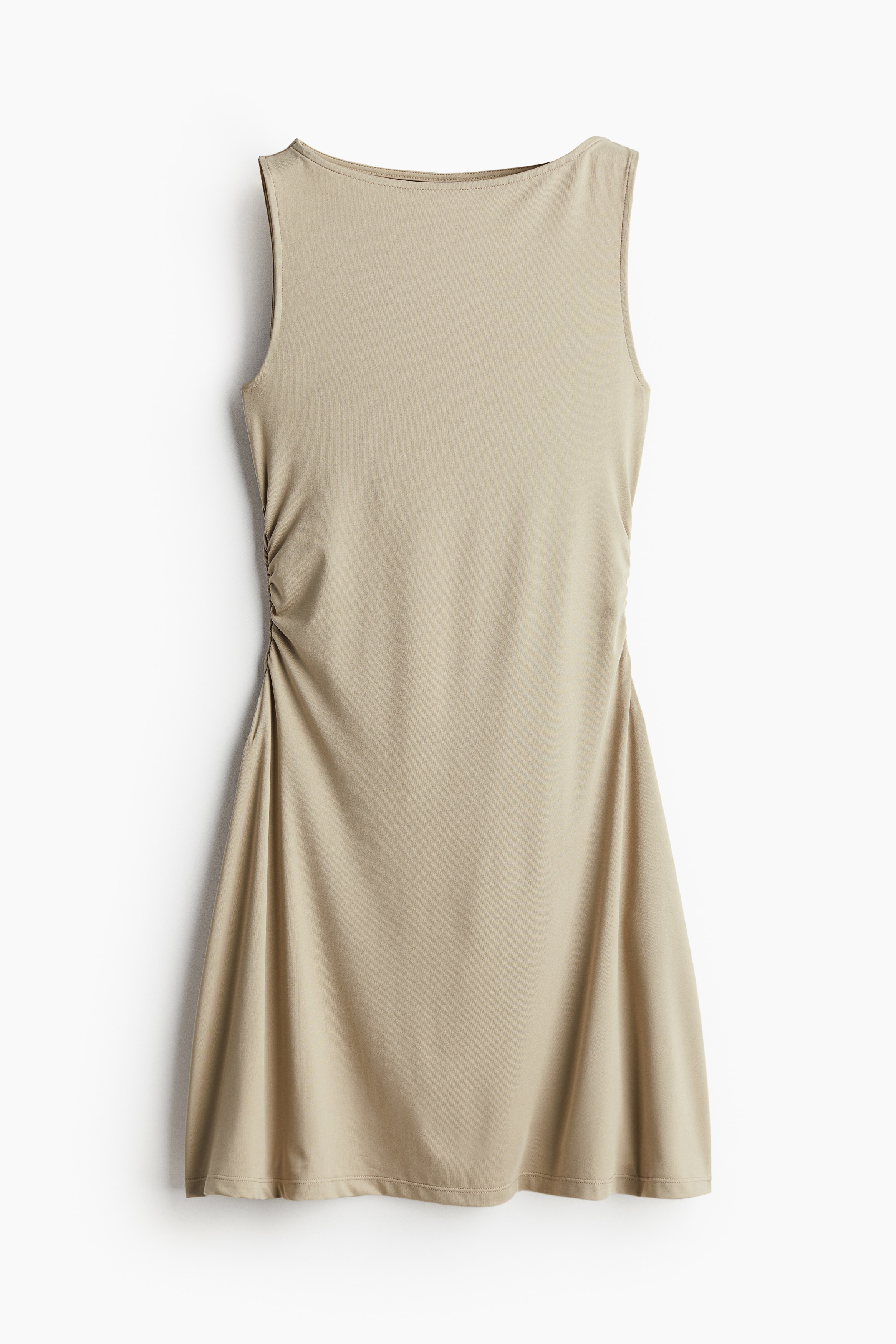 Gathered Dress with Flared Skirt - Boat Neck - Sleeveless - Light 