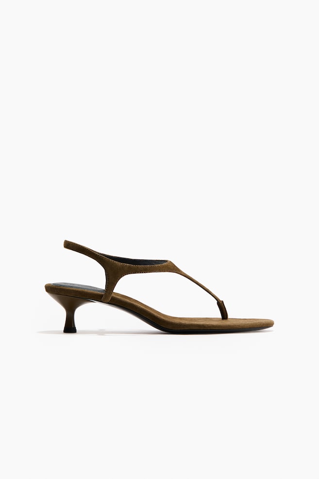 Sandales à talon en cuir - Vert kaki/imitation crocodile/Noir/Marron - 1