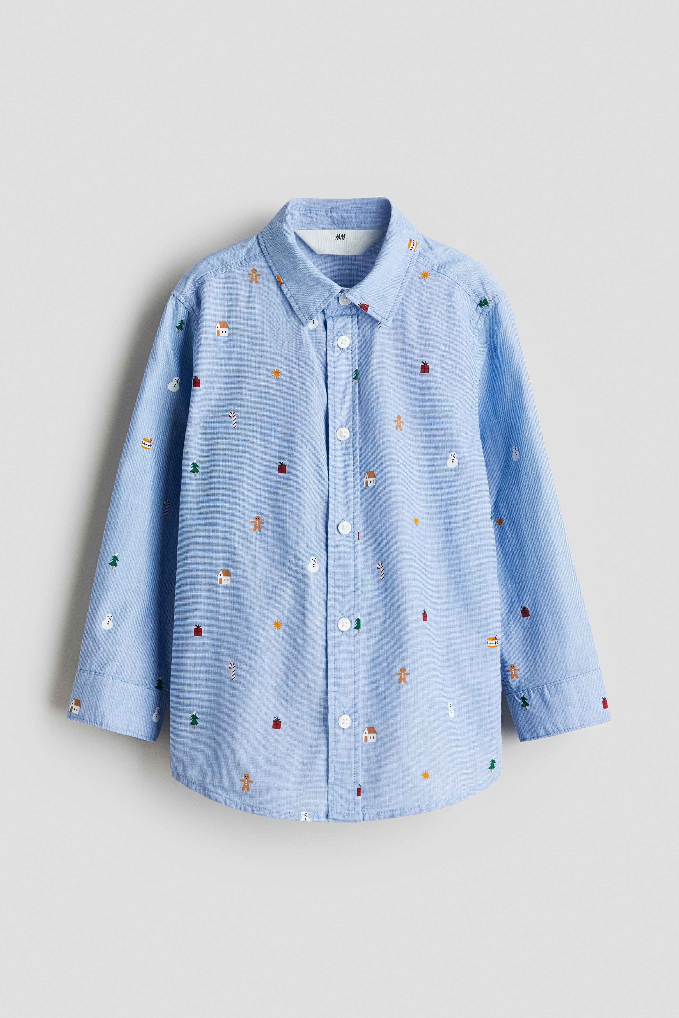Patterned cotton shirt - Light blue/Christmas print/Light beige/Reindeer