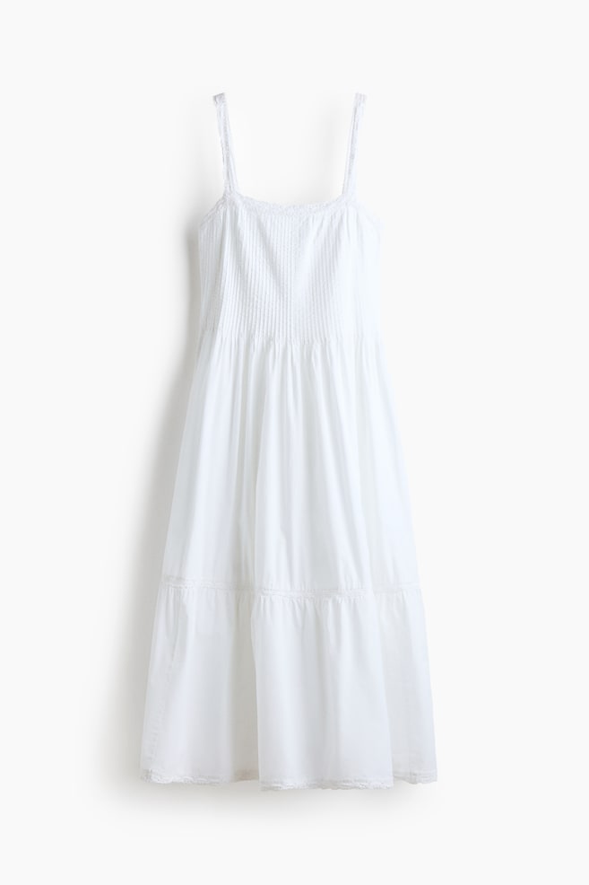 Ausgestelltes Kleid mit Spitzenbesatz - Weiss/Marineblau - 1