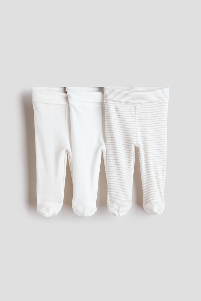 3-pack foldover-waist leggings - Light beige/Striped/Powder pink/Spotted/Light dusty blue - 1