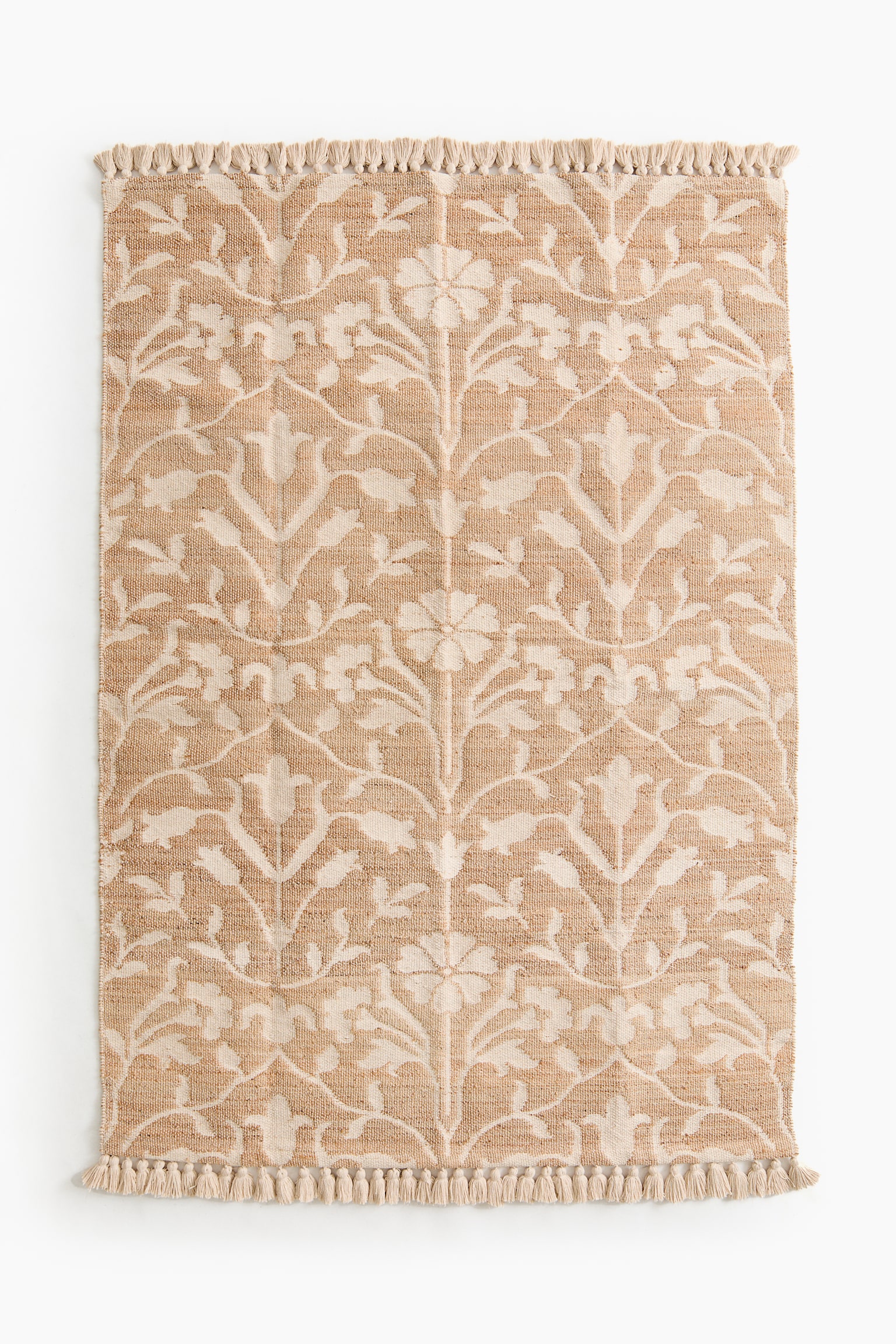 Floral jute-blend rug - Beige clair/fleuri