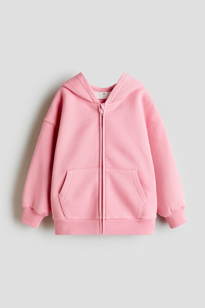 Oversized zip-through hoodie - Bubblegum pink/Dark grey/Hearts - 1