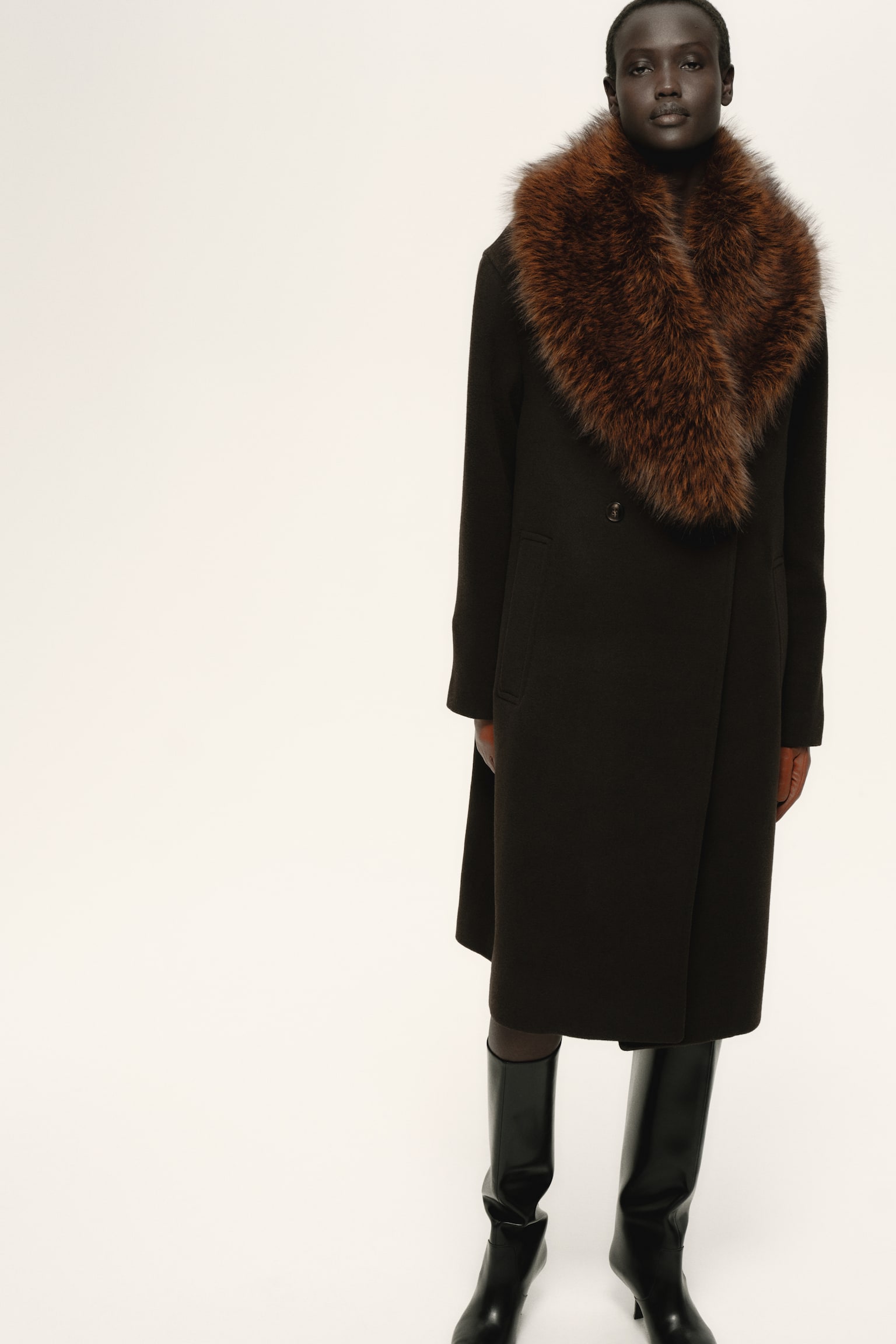 Double-breasted coat - Dark brown/Black/Dark grey marl - 7