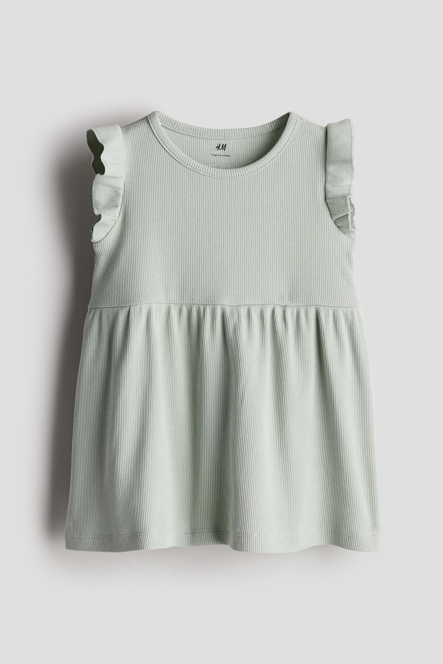 Ribbed cotton dress - Light dusty green/Light pink - 1